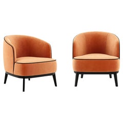 Contemporary Barrel Armchair Upholstered in Orange Velvet