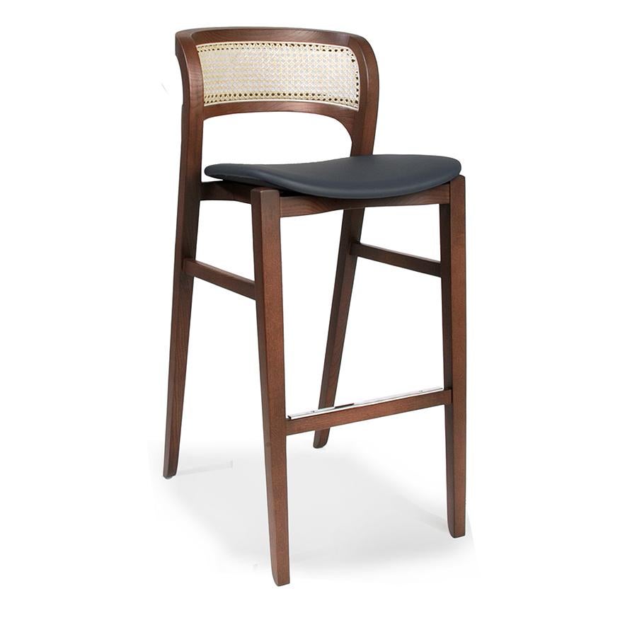 Contemporary Barstool Featuring Curved Rattan Backrest