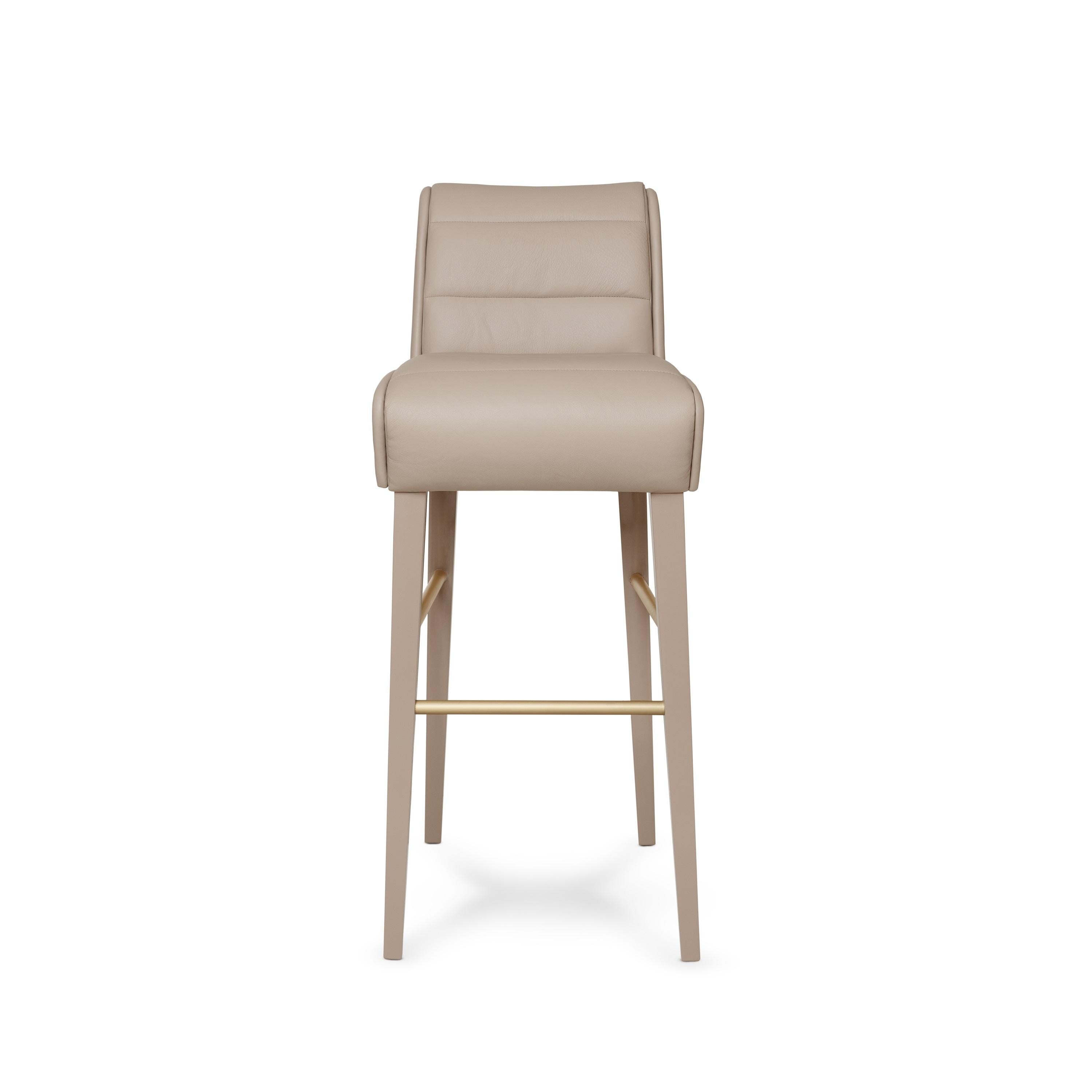 Modern Contemporary Barstool in Leather with Metallic Details For Sale
