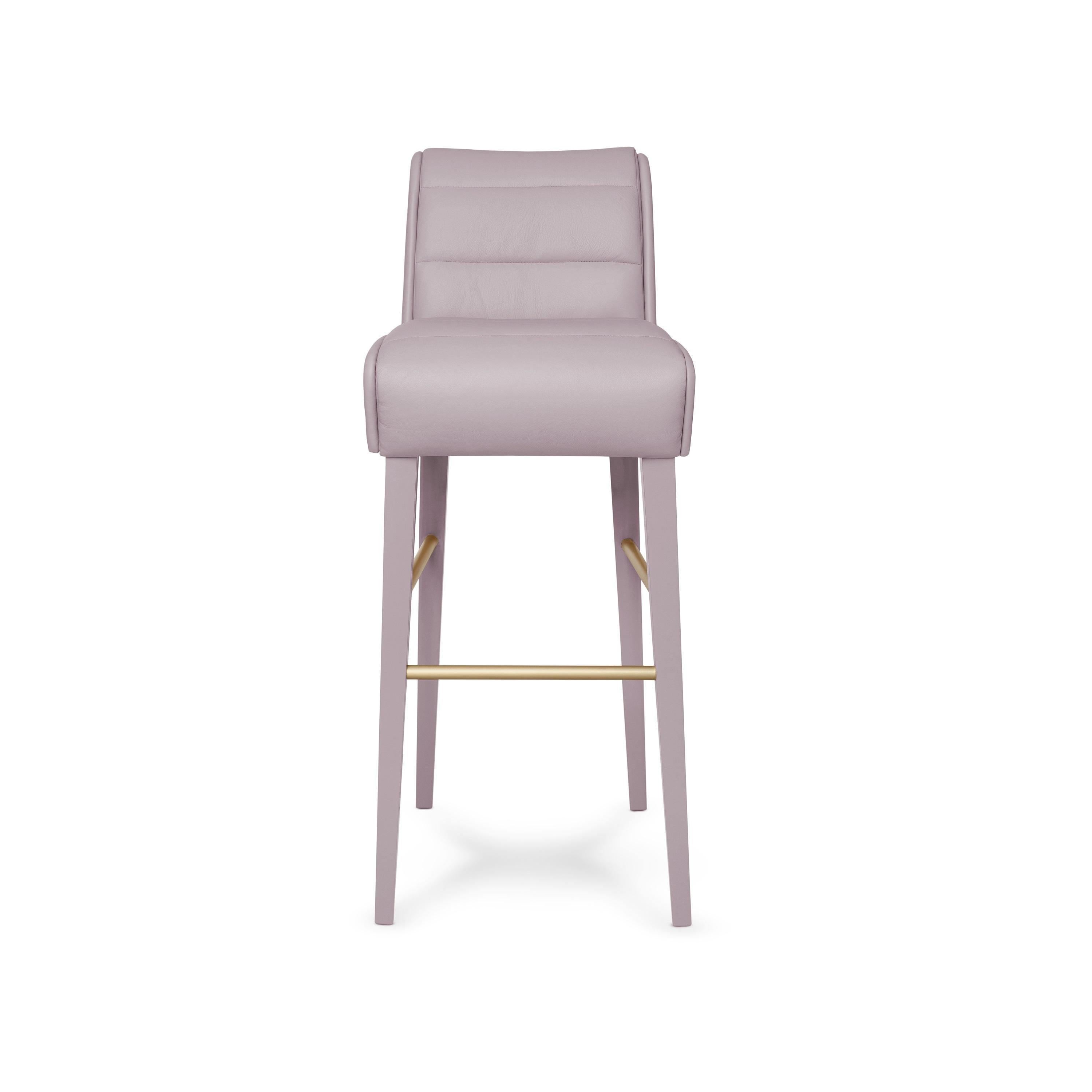 Hand-Crafted Contemporary Barstool in Leather with Metallic Details For Sale