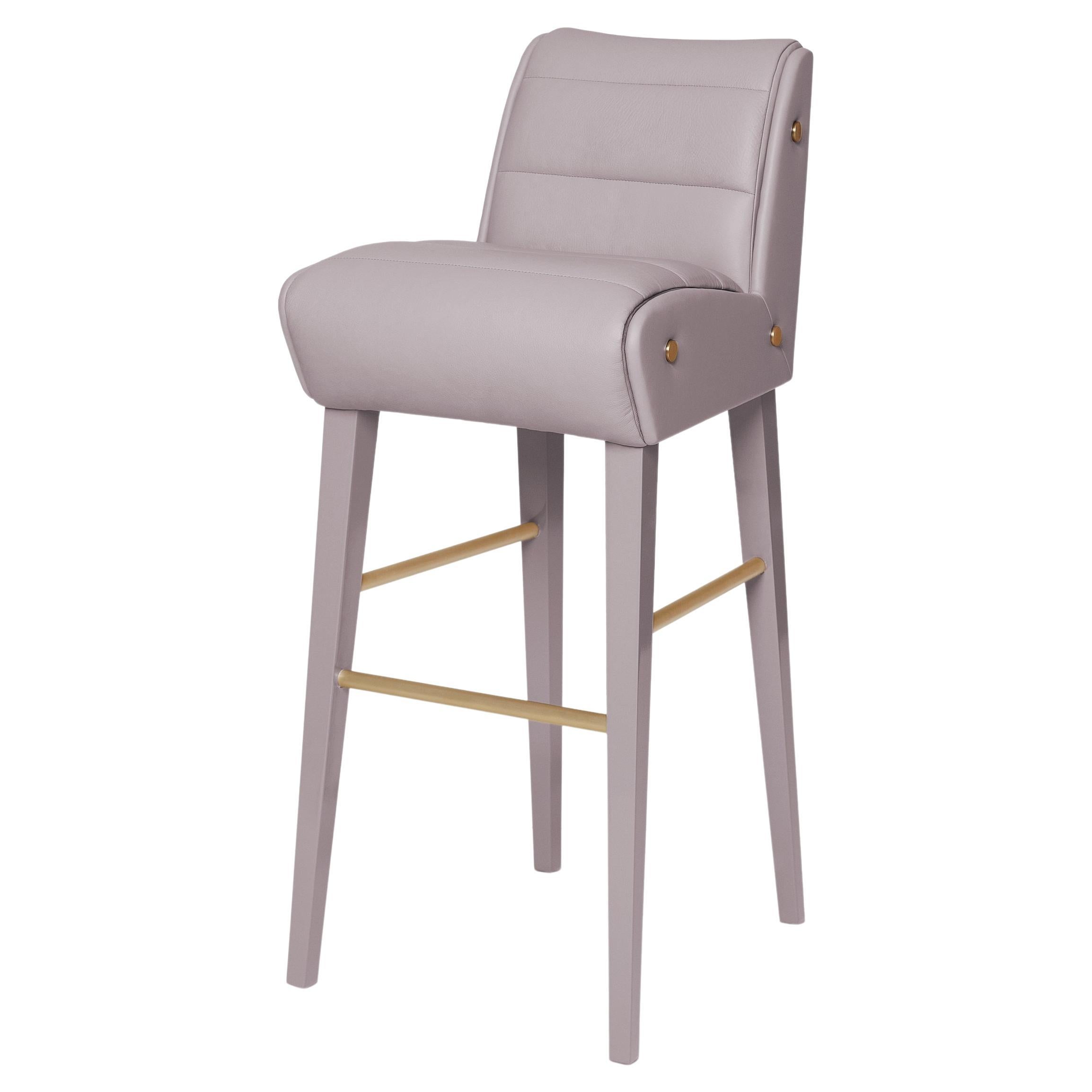 Contemporary Barstool in Leather with Metallic Details For Sale