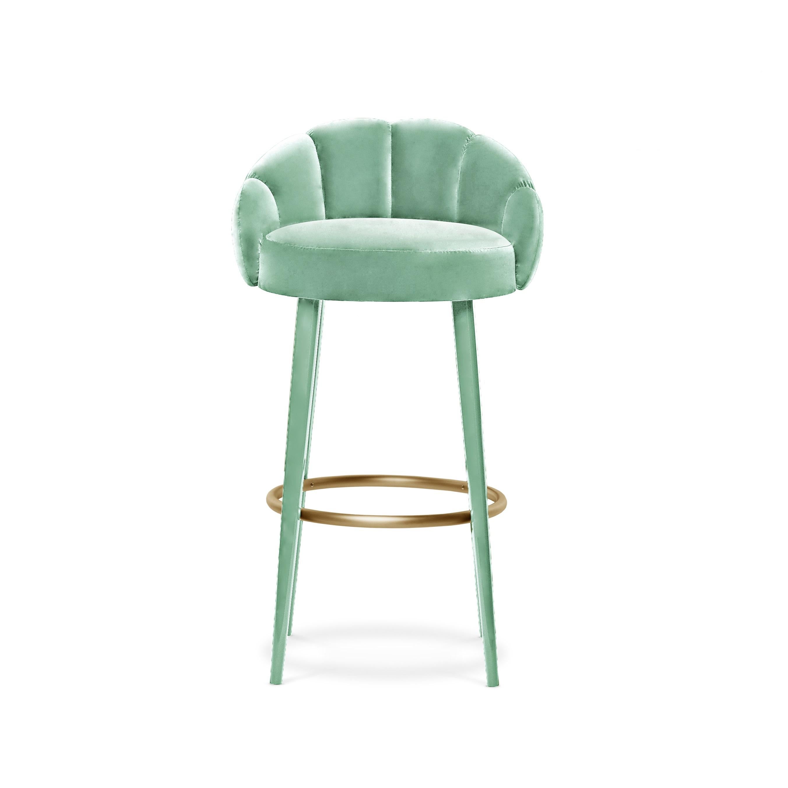 Brass Contemporary Barstool with Seaming Details on the Front & Back For Sale