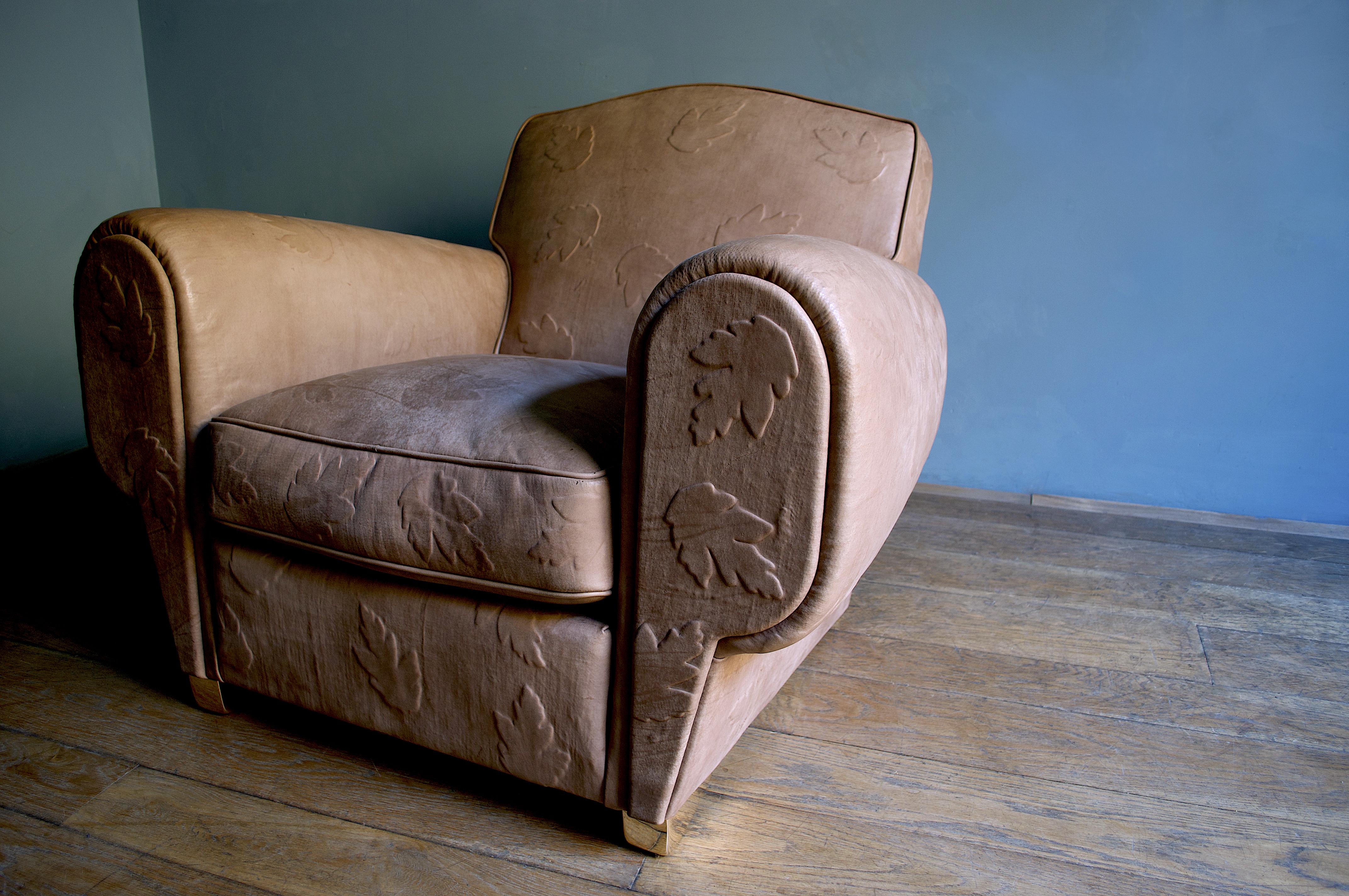 Other Contemporary Bas-Relief Full Grain-Leather, Club, Armchair For Sale