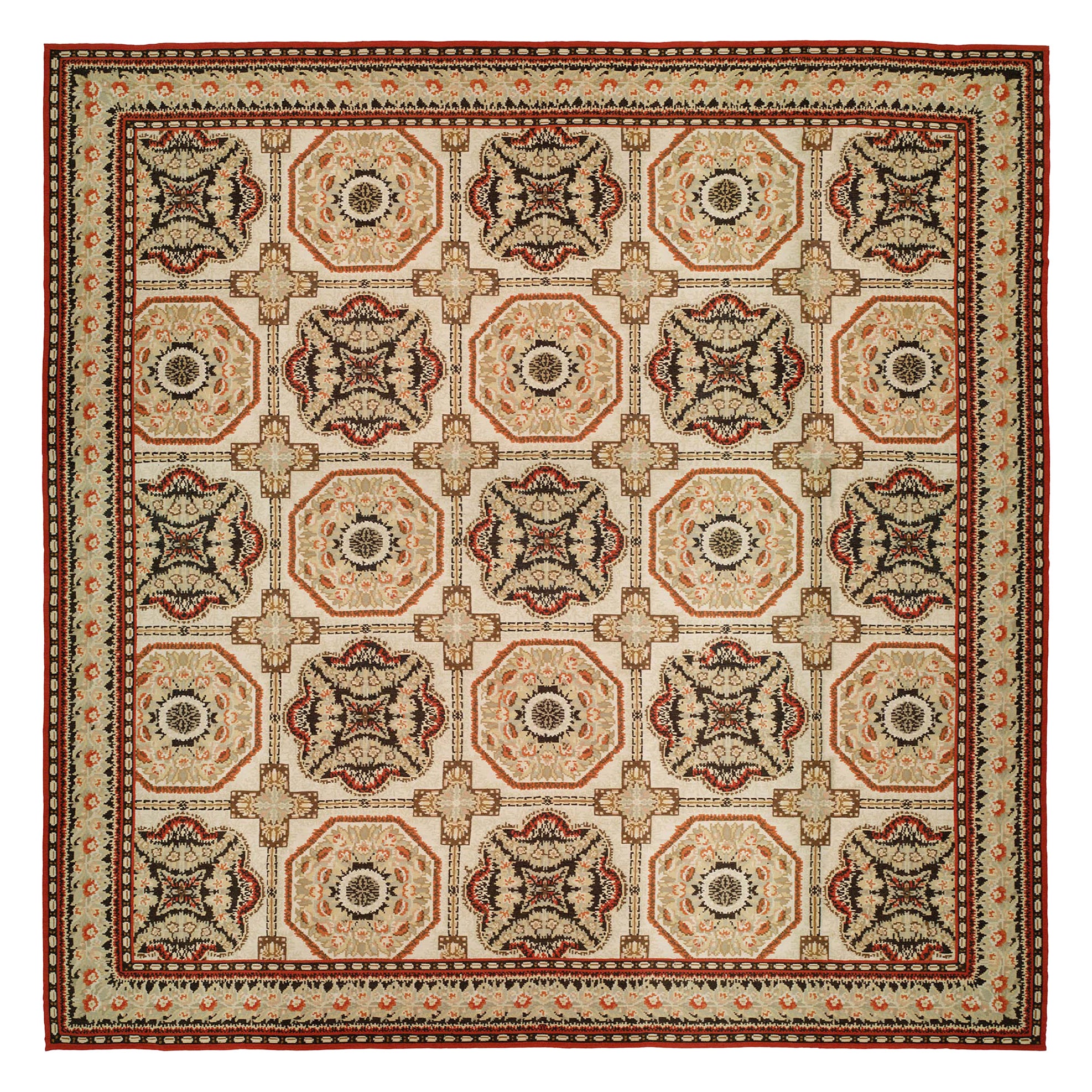 Zeitgenössischer Bassarabischer, handgefertigter, geblümter Wollteppich von Doris Leslie Blau