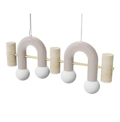 Lámpara Colgante Contemporánea Bauhaus Pyppe Flat de Latón, Topo y Travertino