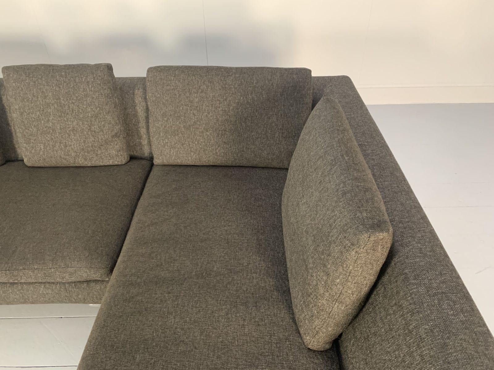 Contemporary B&B Italia “Charles” L-Shape Sofa, in Dark Grey & Brown Fabric For Sale 2