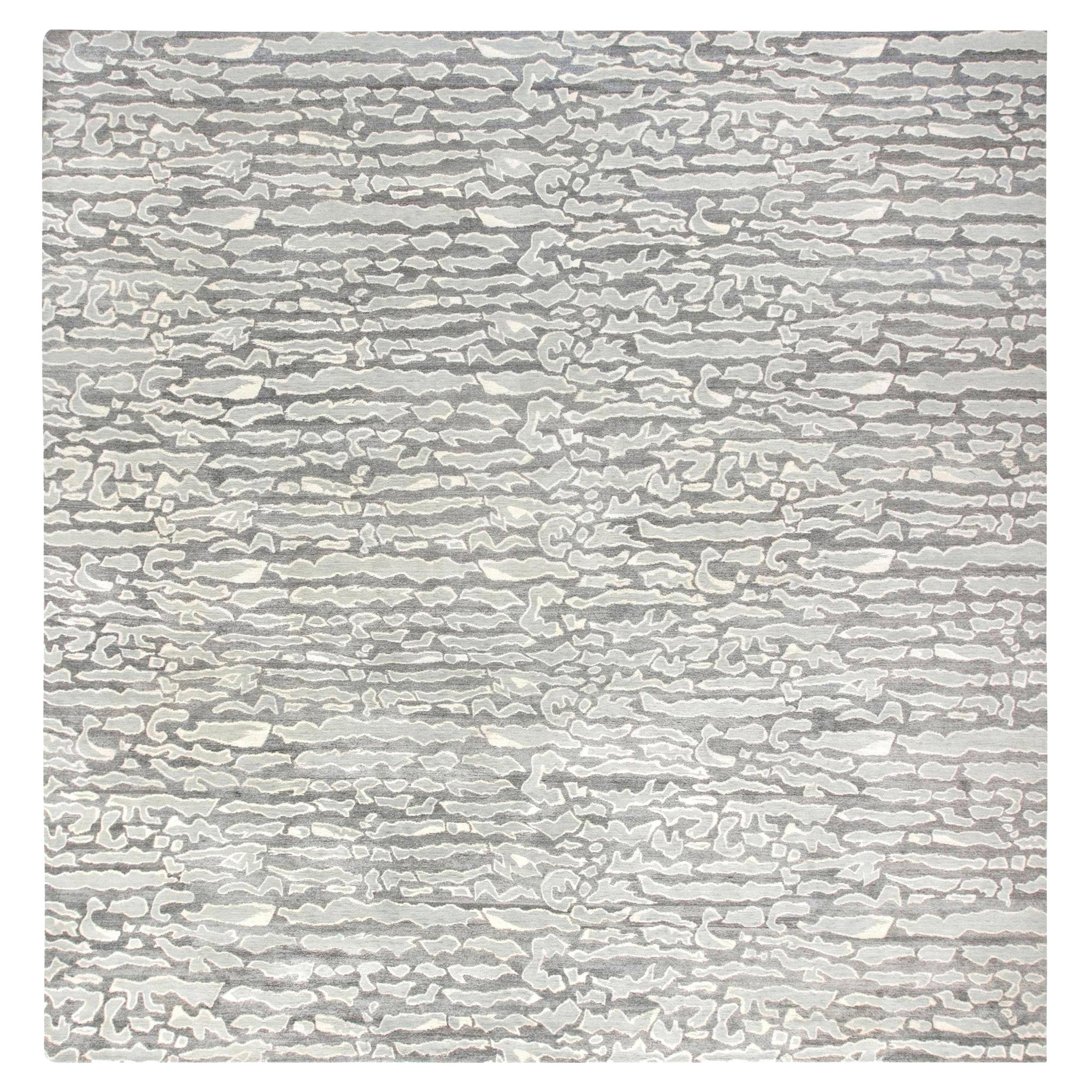 Contemporary Beach Pebbles Handmade Aloe Silk and Wool Rug by Doris Leslie Blau