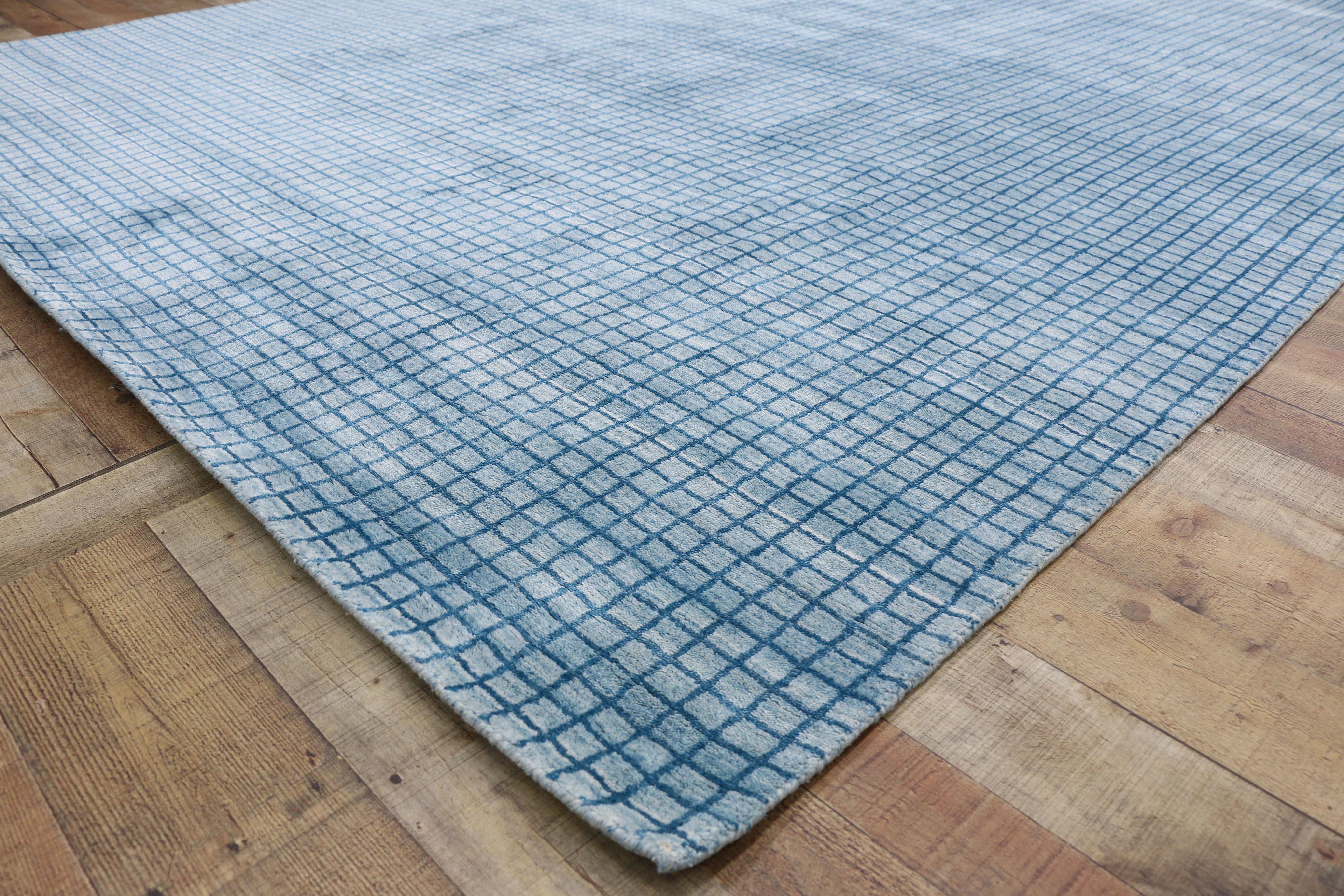 Indian Contemporary Beach Style Area Rug with Grid Pattern and Coastal Living Style