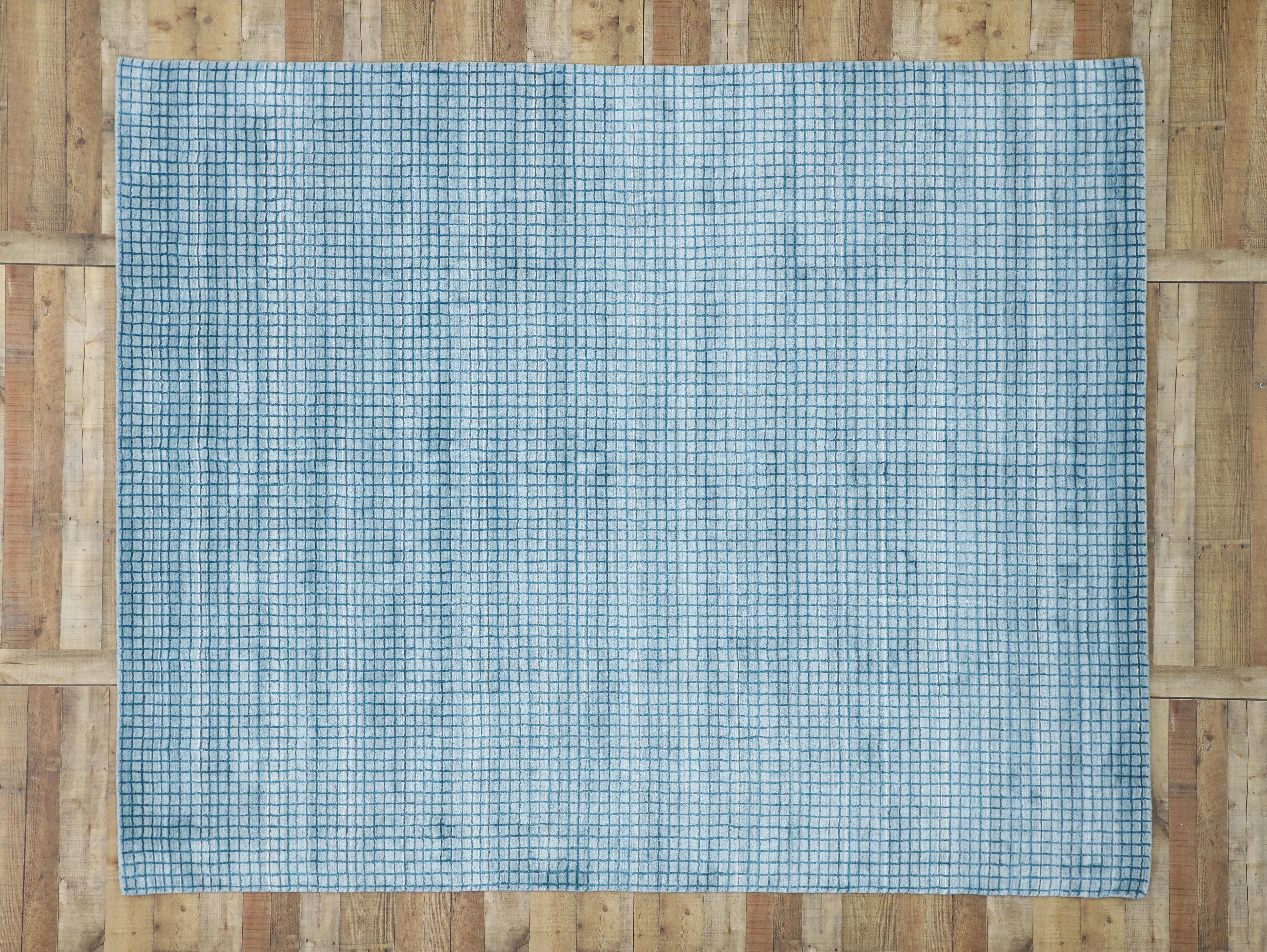 Contemporary Beach Style Area Rug with Grid Pattern and Coastal Living Style In New Condition In Dallas, TX