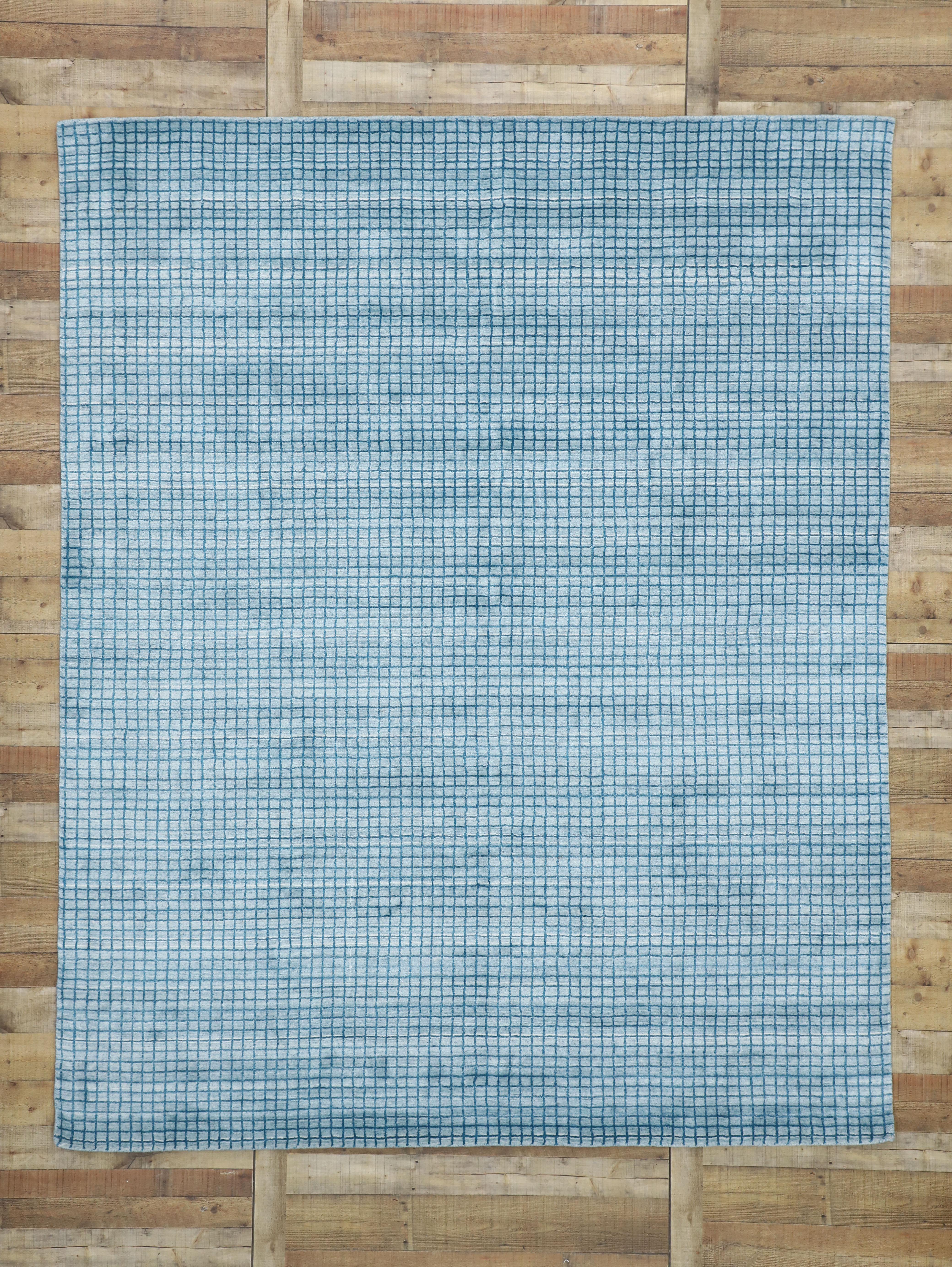 Other Contemporary Beach Style Area Rug with Grid Pattern and Coastal Living Style
