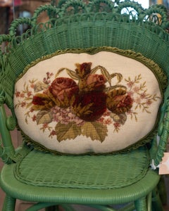 Contemporary Beaded Floral Oval Pillow with Shirred Velvet Border and Backing