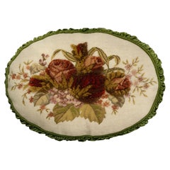 Contemporary Beaded Floral Oval Pillow with Shirred Velvet Border and Backing