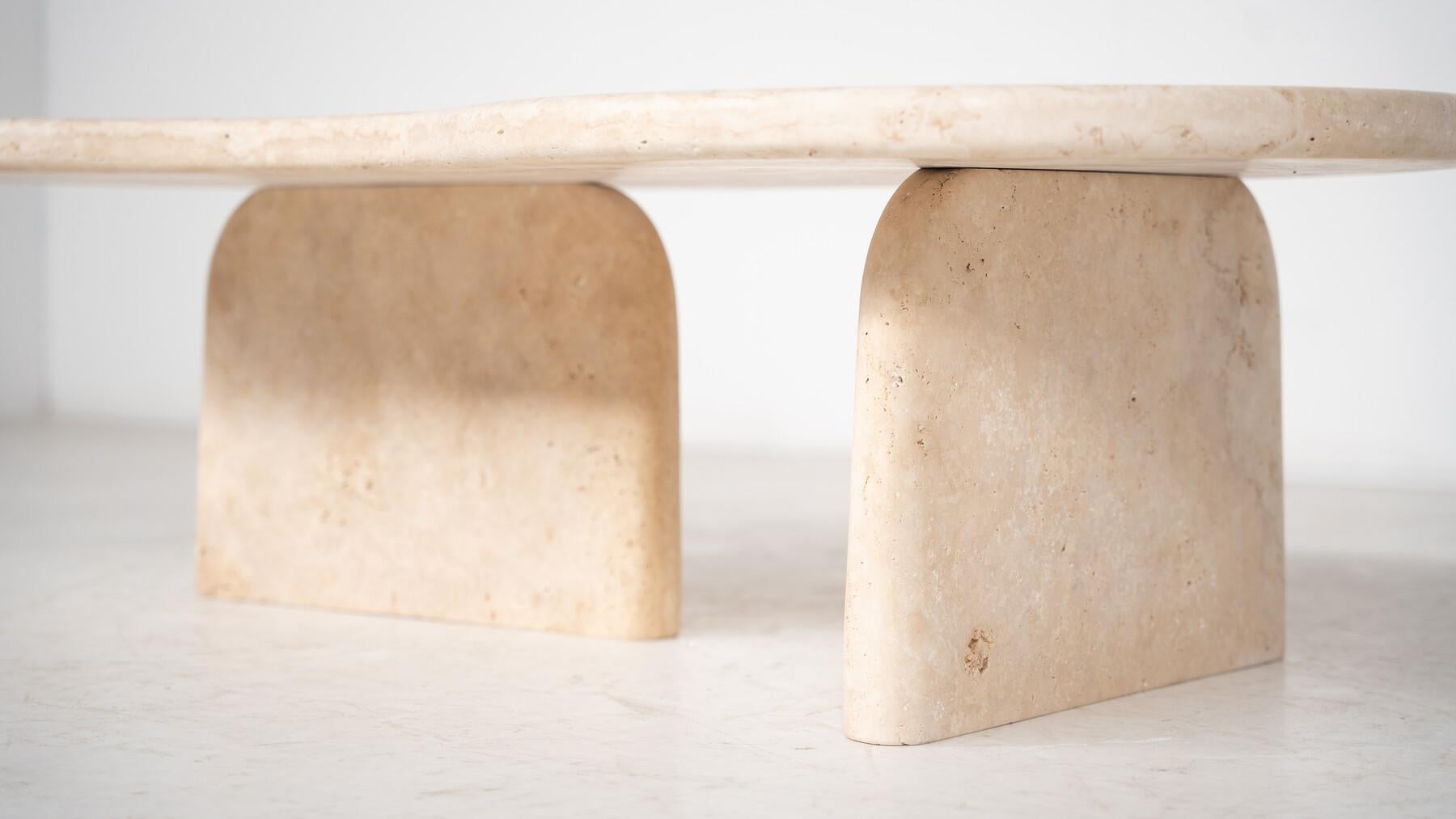 Contemporary Bean Shaped Coffee Table, Travertine For Sale 7