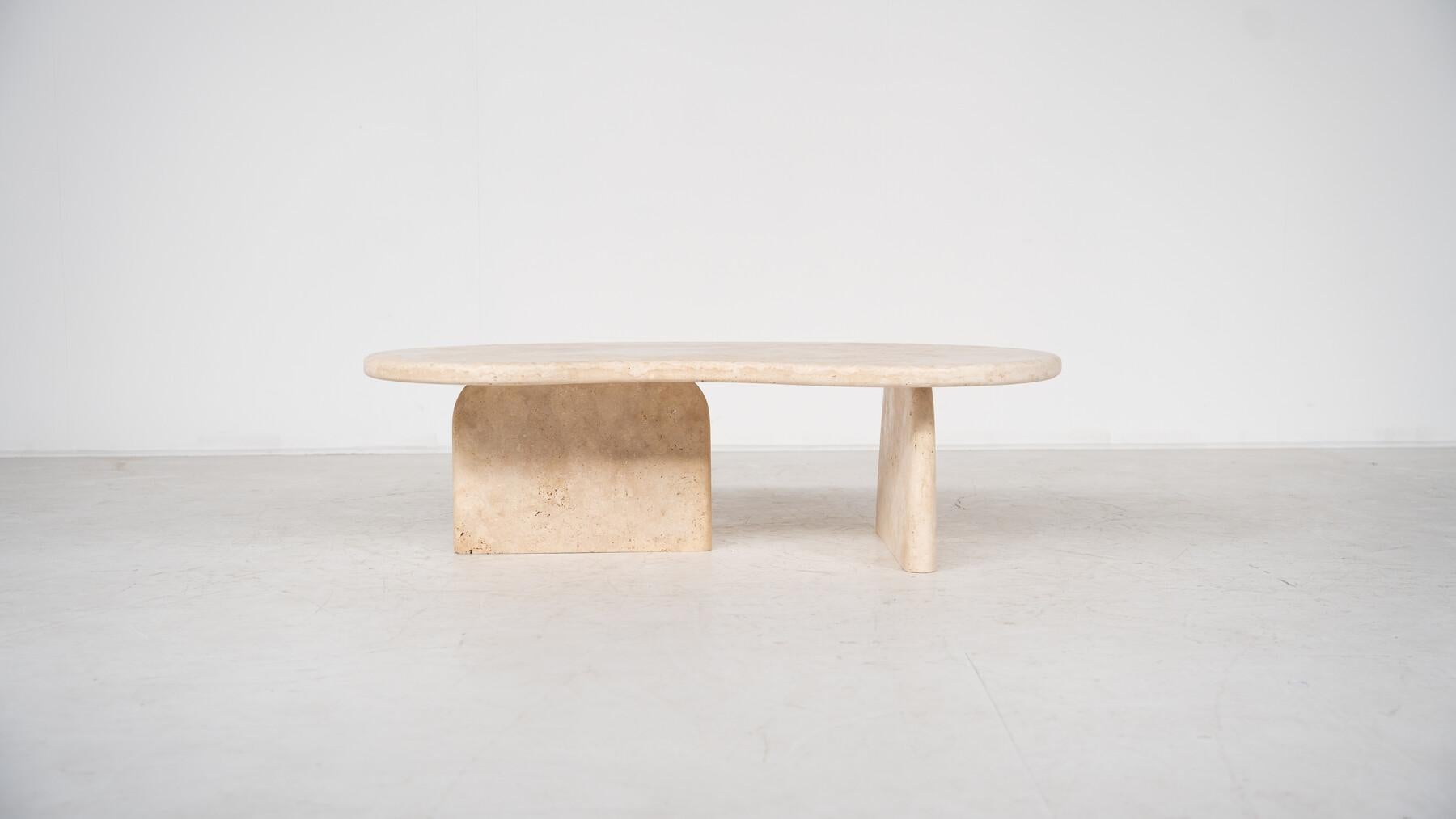 Italian Contemporary Bean Shaped Coffee Table, Travertine For Sale