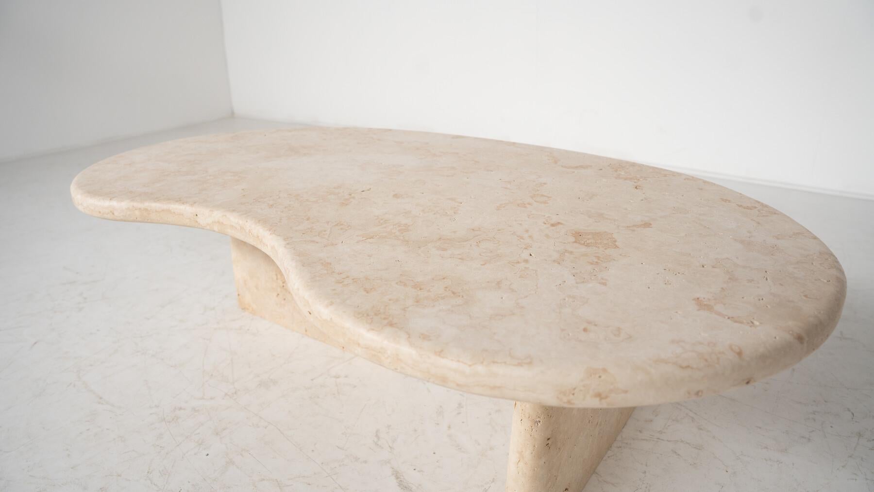 Contemporary Bean Shaped Coffee Table, Travertine For Sale 2