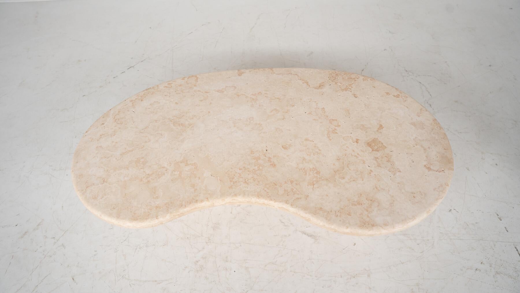 Contemporary Bean Shaped Coffee Table, Travertine For Sale 3