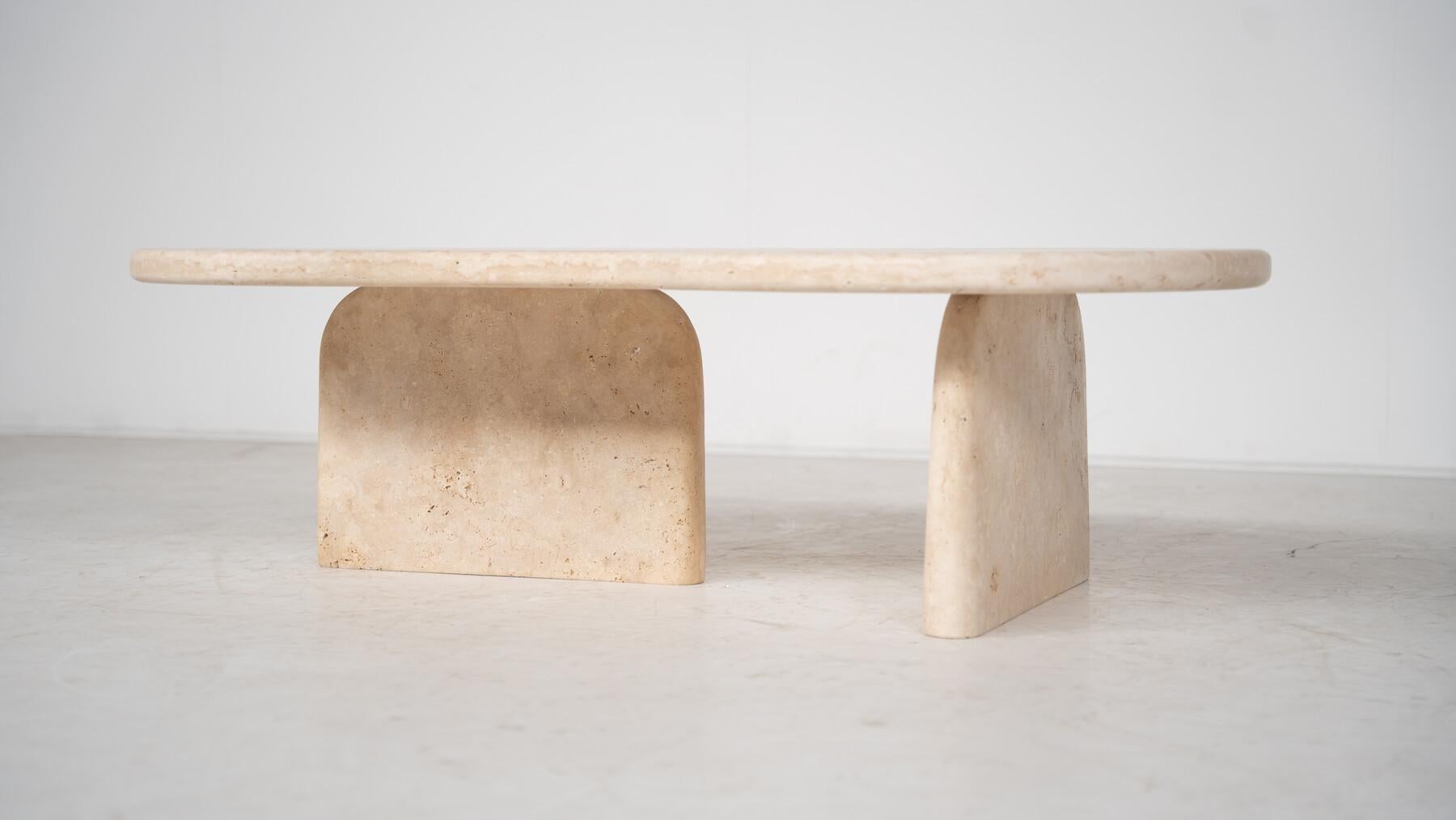 Contemporary Bean Shaped Coffee Table, Travertine For Sale 4