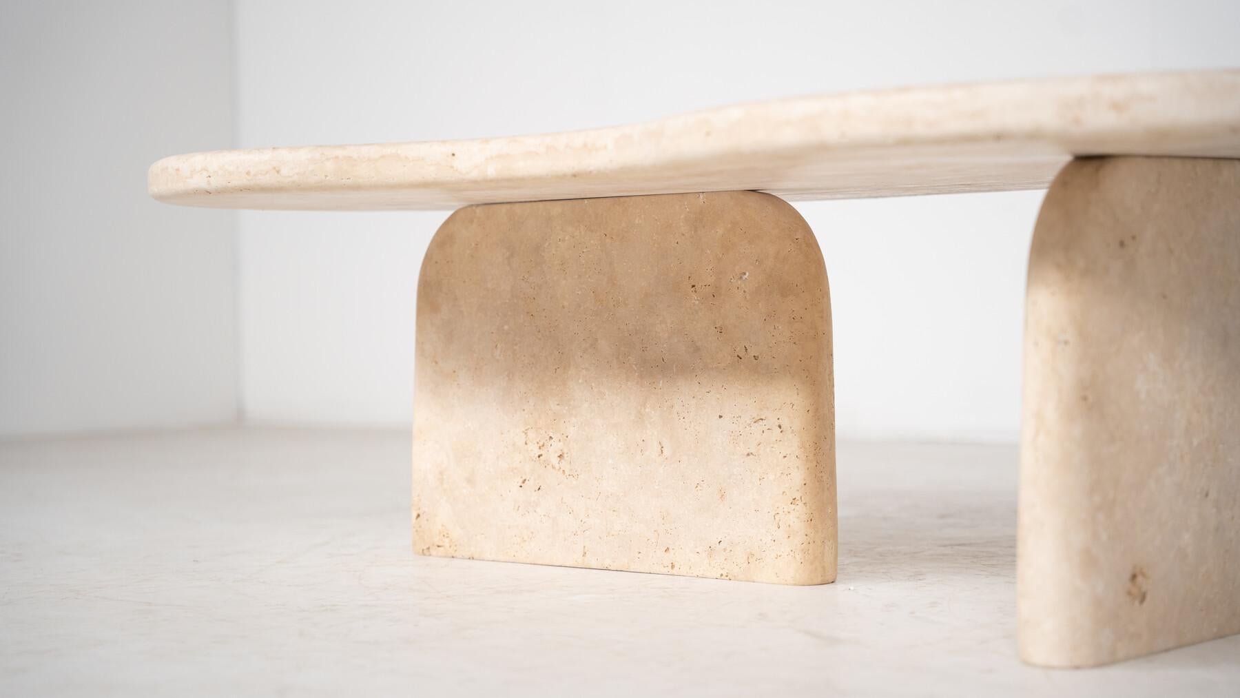 Contemporary Bean Shaped Coffee Table, Travertine For Sale 6
