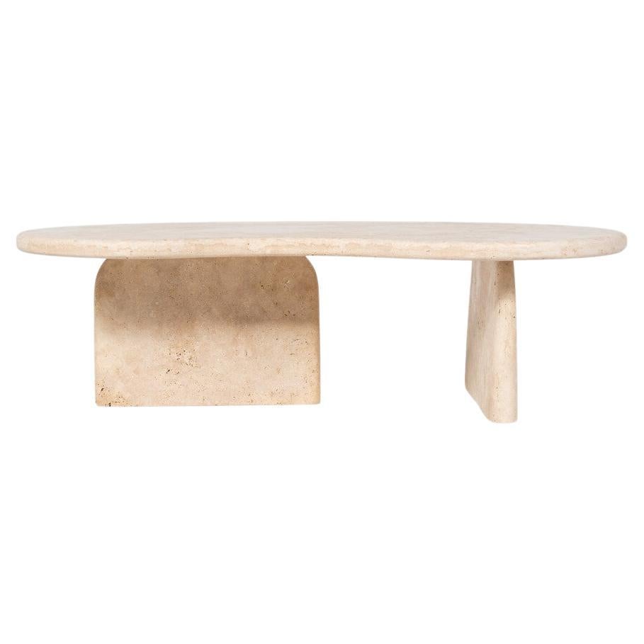 Contemporary Bean Shaped Coffee Table, Travertine For Sale