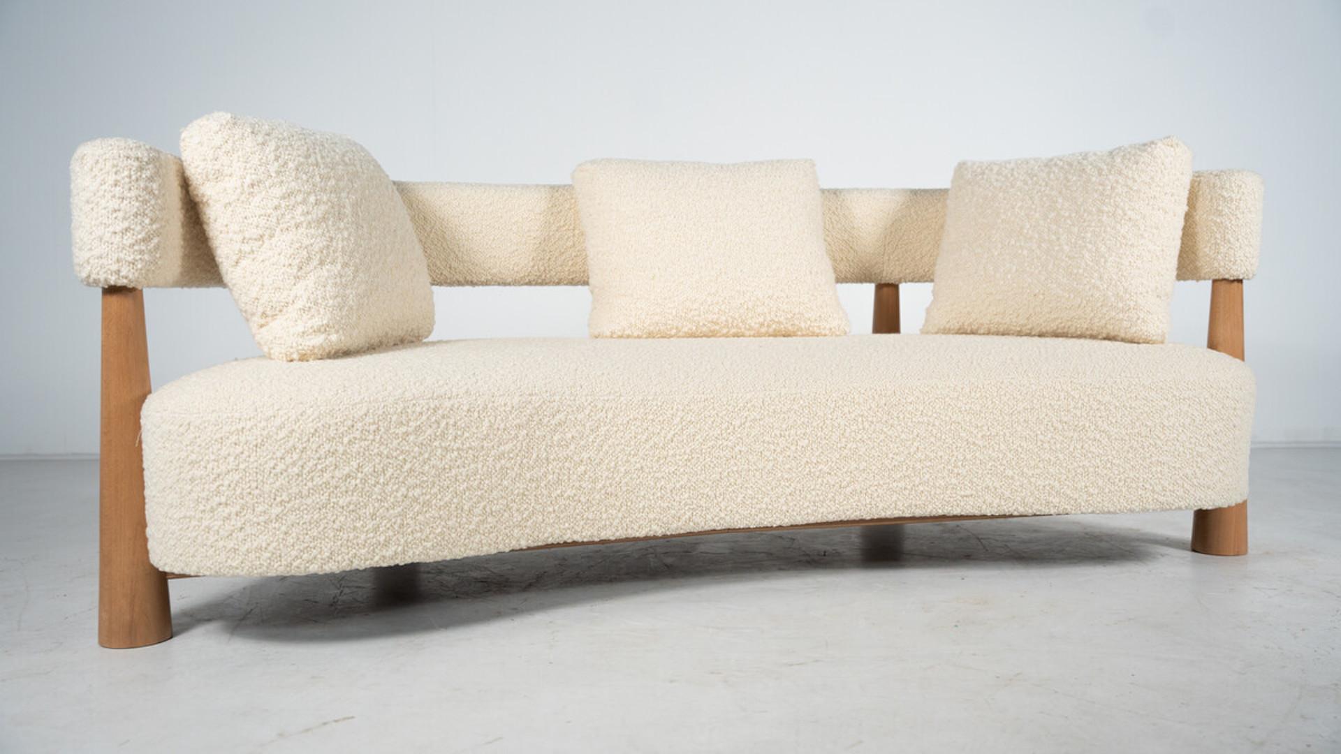 Fabric Contemporary Bean Shaped Sofa, White Upholstery, Italy