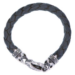 Contemporary Beasts of London Leather Bracelet with Oxidized Silver Raven Heads