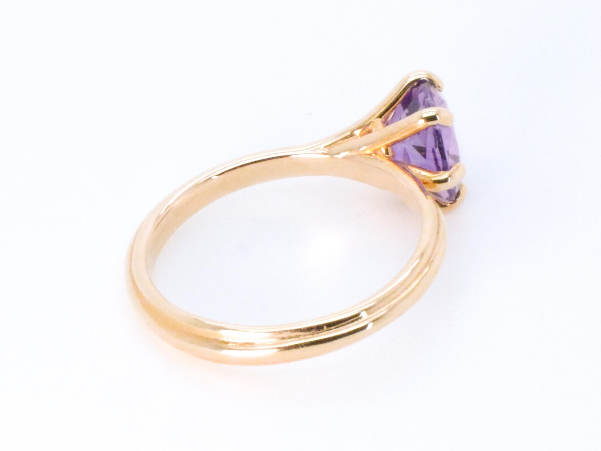 18K Rose Gold Made in Italy Asymmetric Cosmic Stackable Amethyst Cocktail Ring For Sale 2
