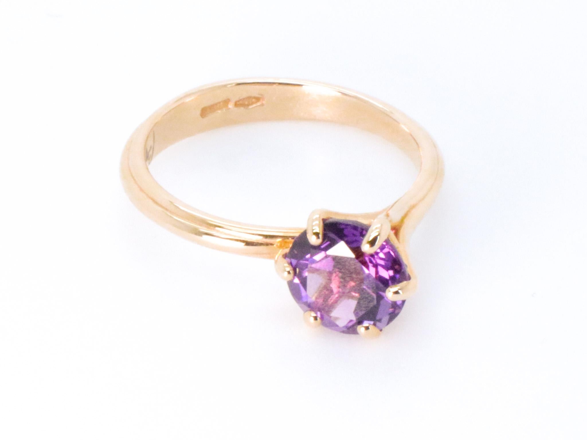 Modern 18K Rose Gold Made in Italy Asymmetric Cosmic Stackable Amethyst Cocktail Ring For Sale