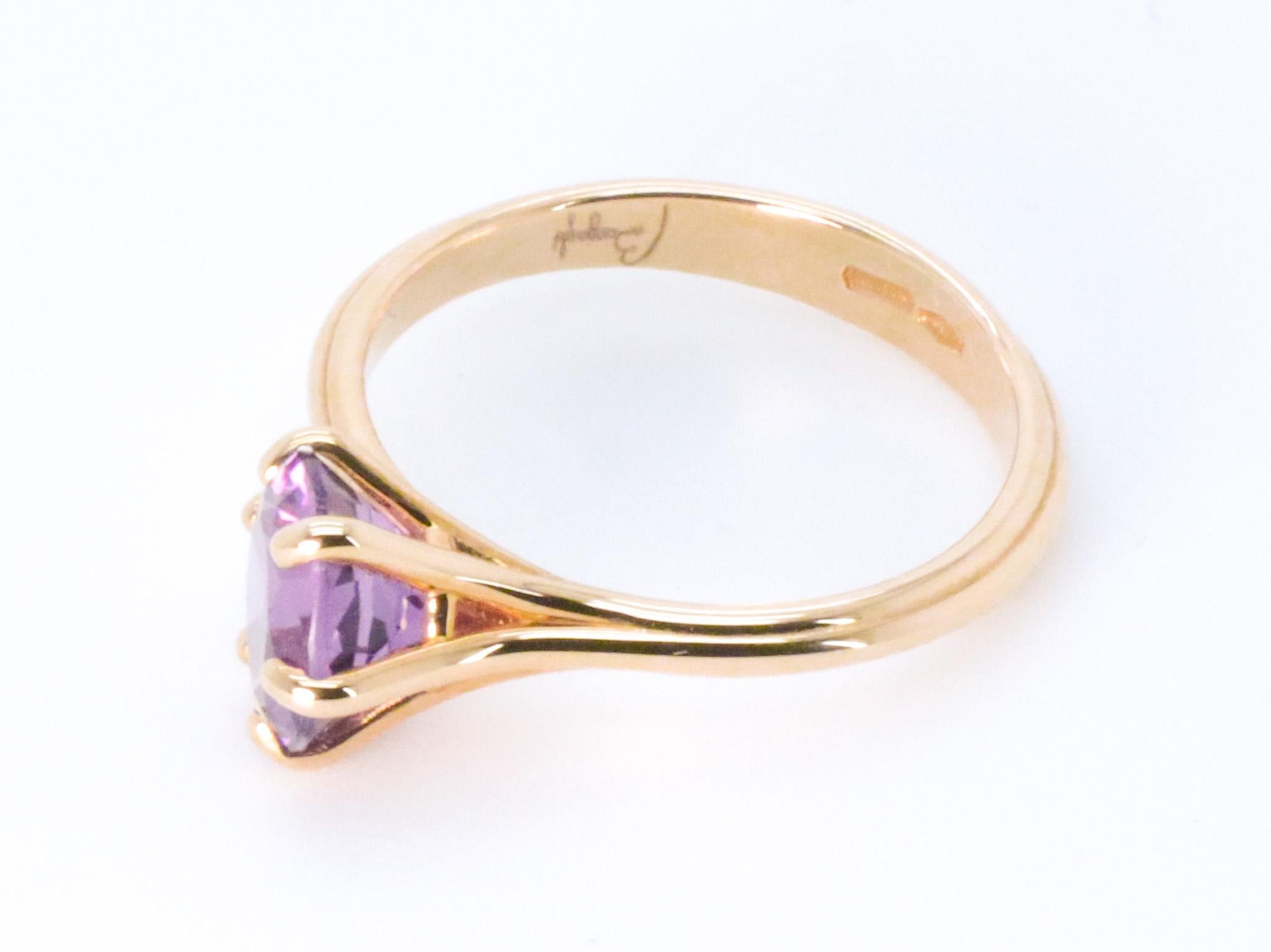 Round Cut 18K Rose Gold Made in Italy Asymmetric Cosmic Stackable Amethyst Cocktail Ring For Sale