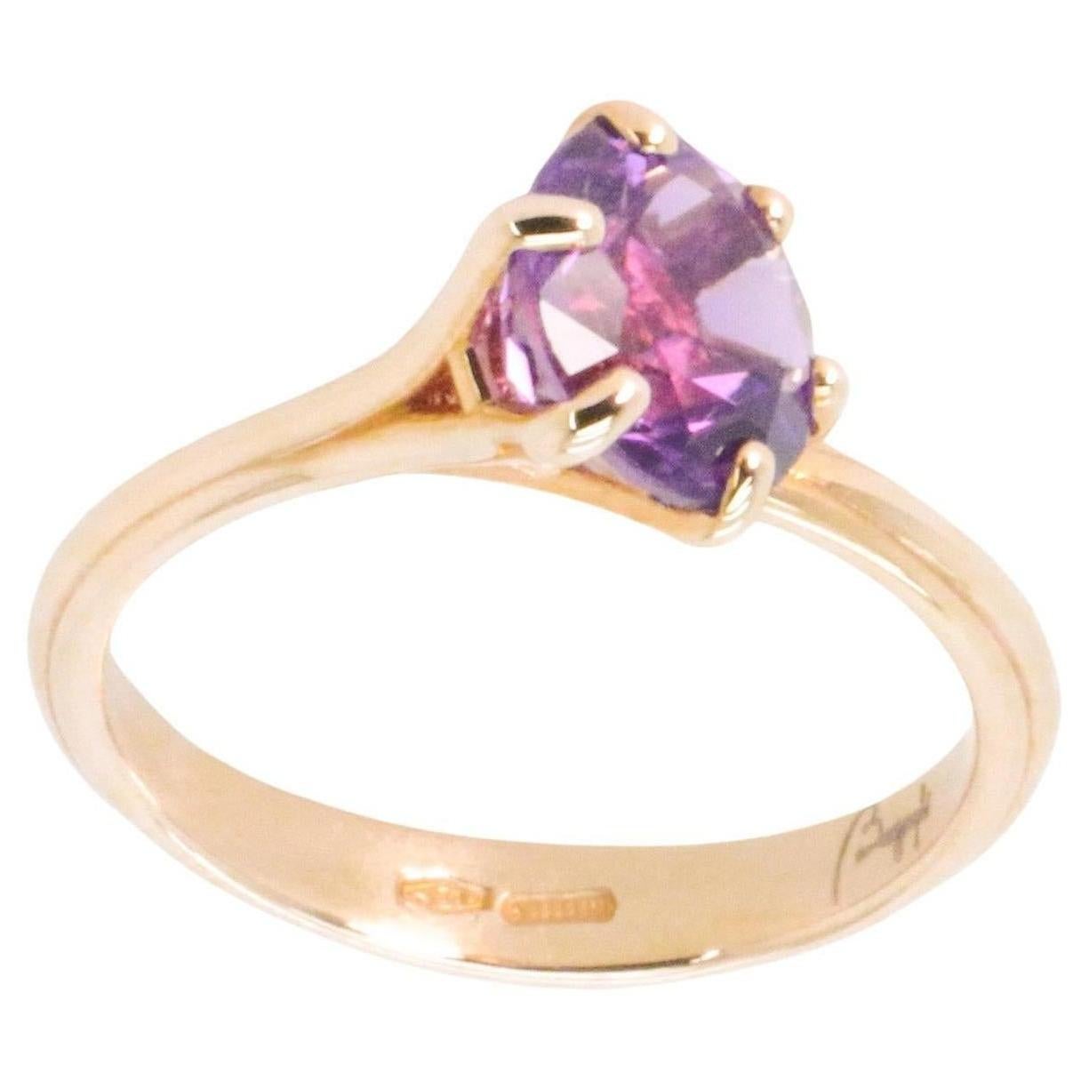 18K Rose Gold Made in Italy Asymmetric Cosmic Stackable Amethyst Cocktail Ring For Sale
