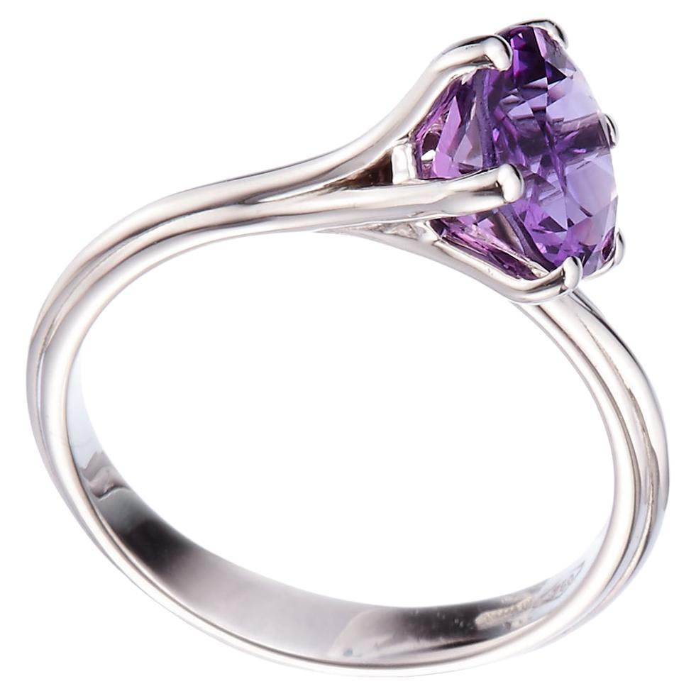 18k White Gold Made in Italy Amethyst Stackable Asymmetric Cosmic Cocktail Ring For Sale