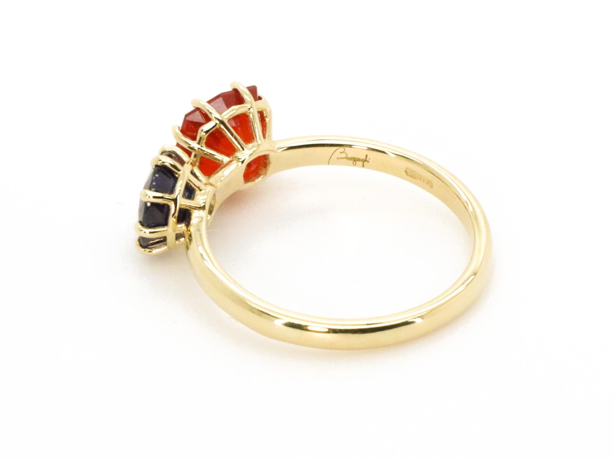 Contemporary Beatrice Barzaghi Blue Sapphire Fire Opal Gold Asymmetrical Ring In New Condition For Sale In Milan, IT