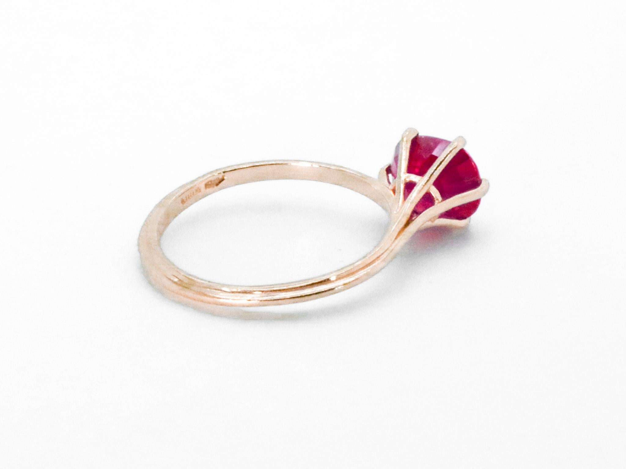 2.32 cts Burma Ruby 18k Rose Gold Stackable Asymmetrical Cosmic Design Ring For Sale 2