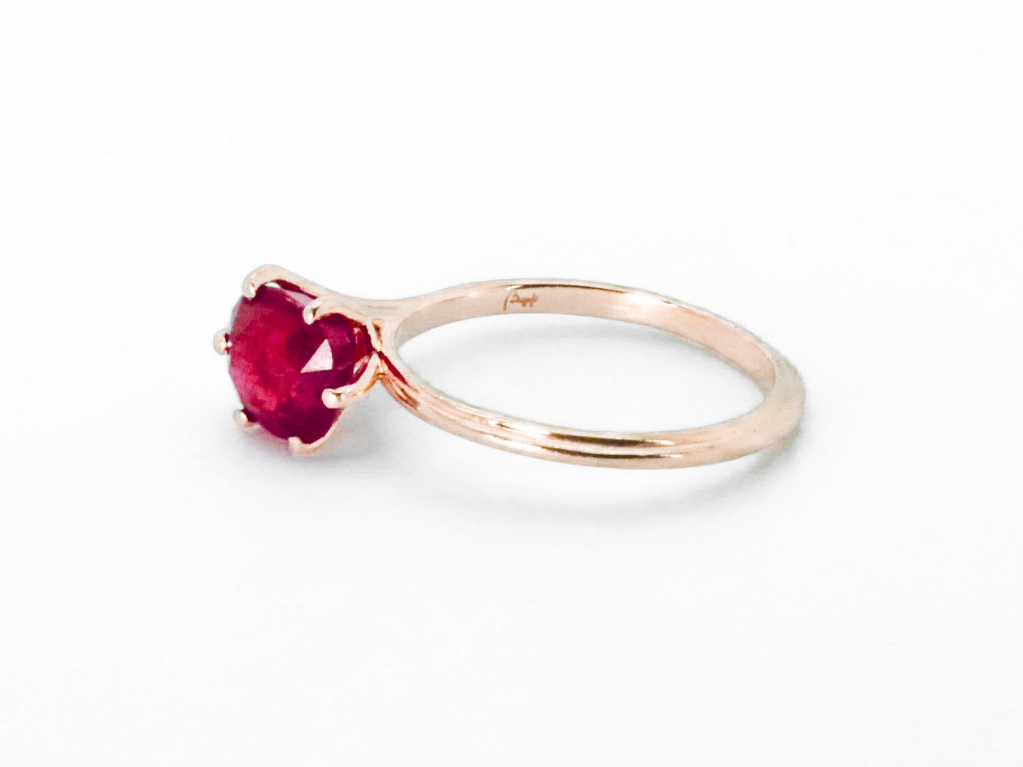 2.32 cts Burma Ruby 18k Rose Gold Stackable Asymmetrical Cosmic Design Ring For Sale 4