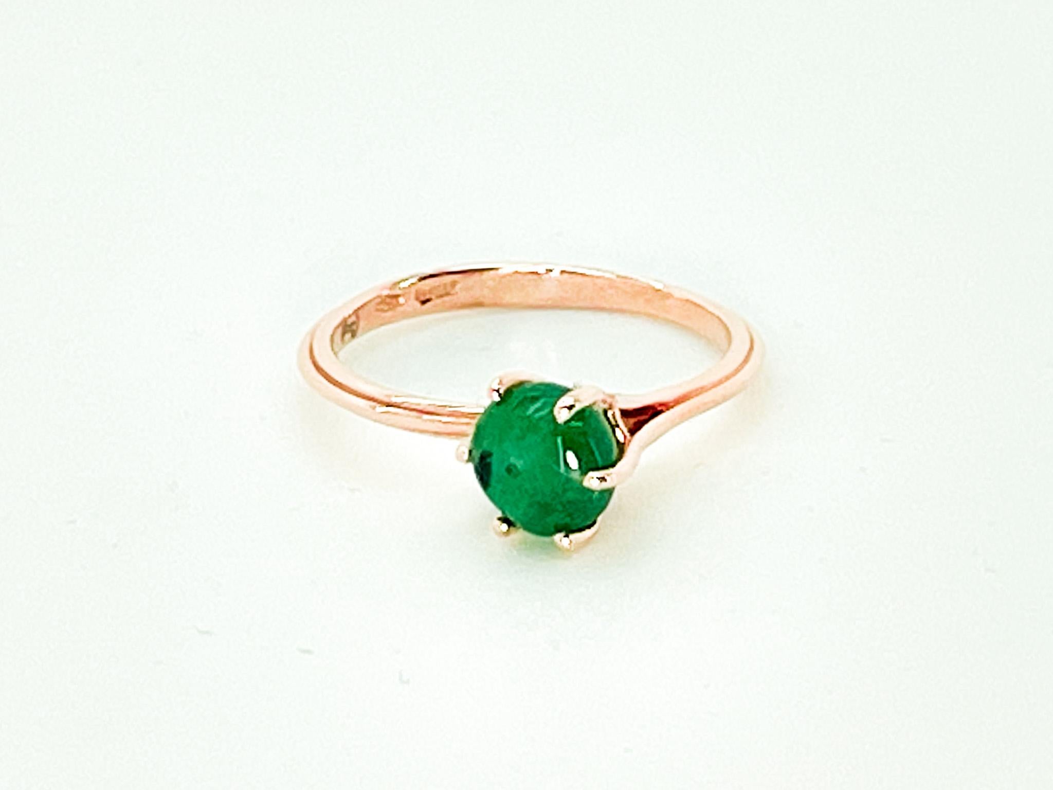 Cabochon 1.4 cts Emerald 18K Rose Gold  Asymmetric Cosmic Design Stackable  Cocktail Ring For Sale