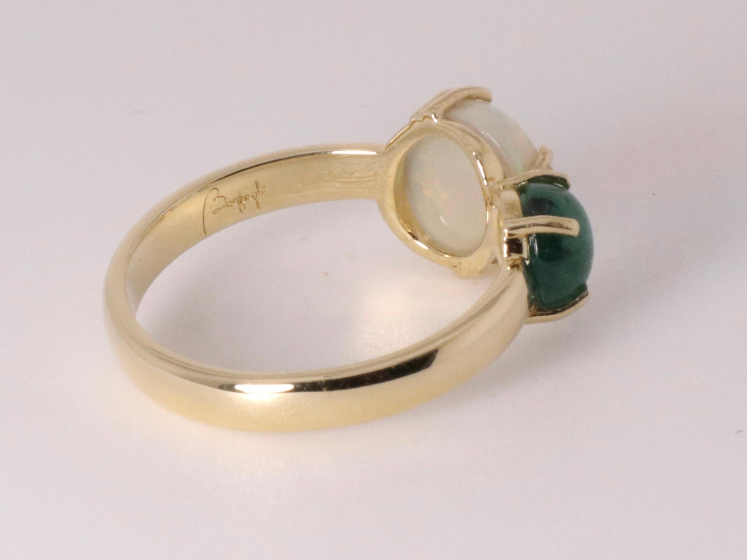Contemporary Beatrice Barzaghi Emerald Australian Opal Gold Asymmetrical Ring For Sale 3