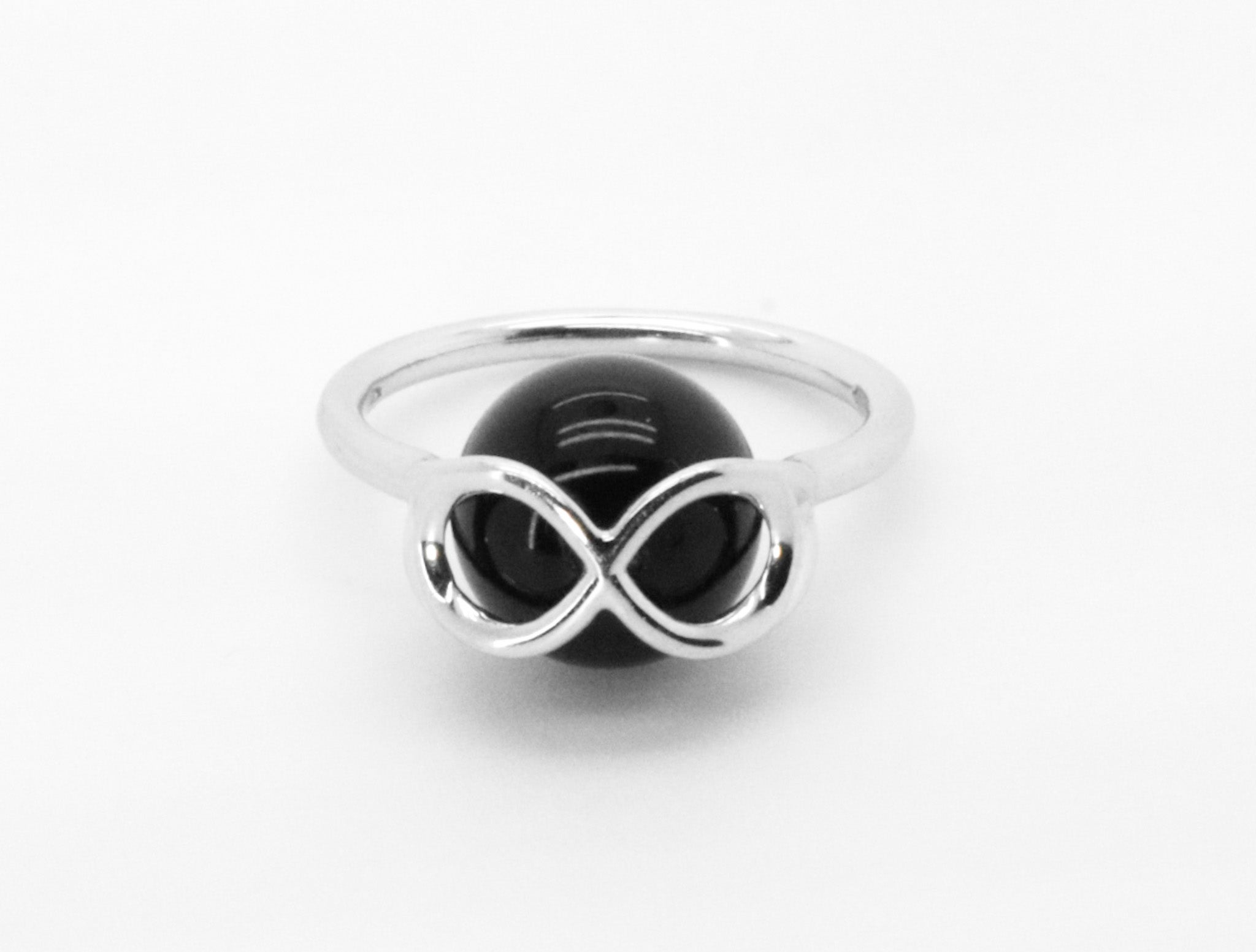 18K White Gold Infinity Symbol Interchangeable Gems Onyx  Cocktail Ring.