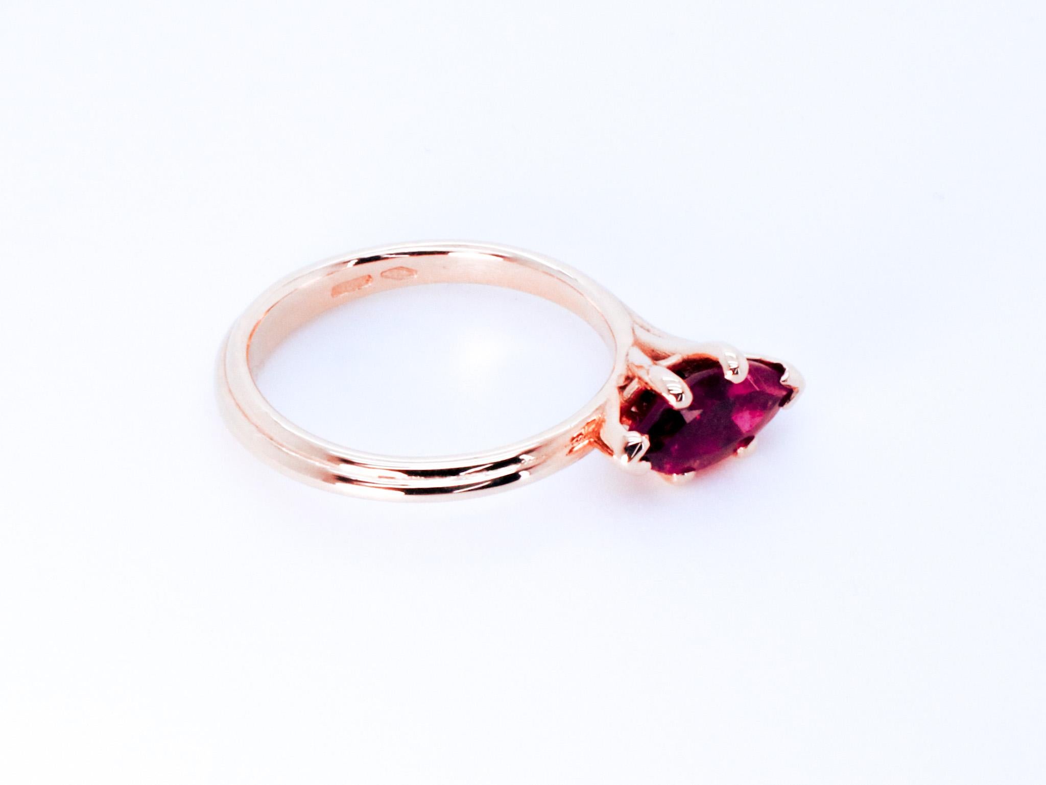 18k Rose Gold Asymmetric Cosmic Design Stackable Rubellite Cocktail Ring For Sale 4