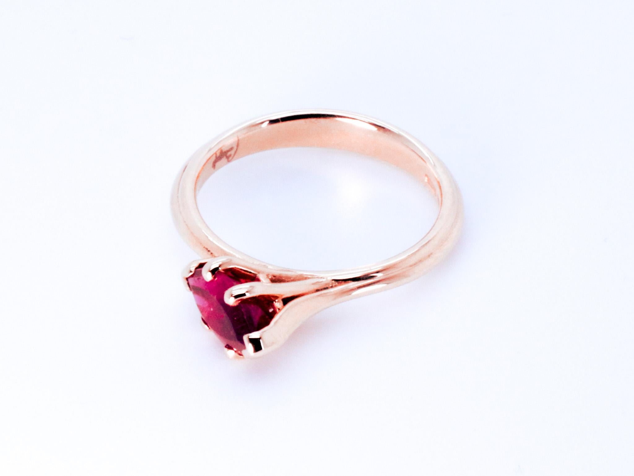 18k Rose Gold Asymmetric Cosmic Design Stackable Rubellite Cocktail Ring For Sale 5