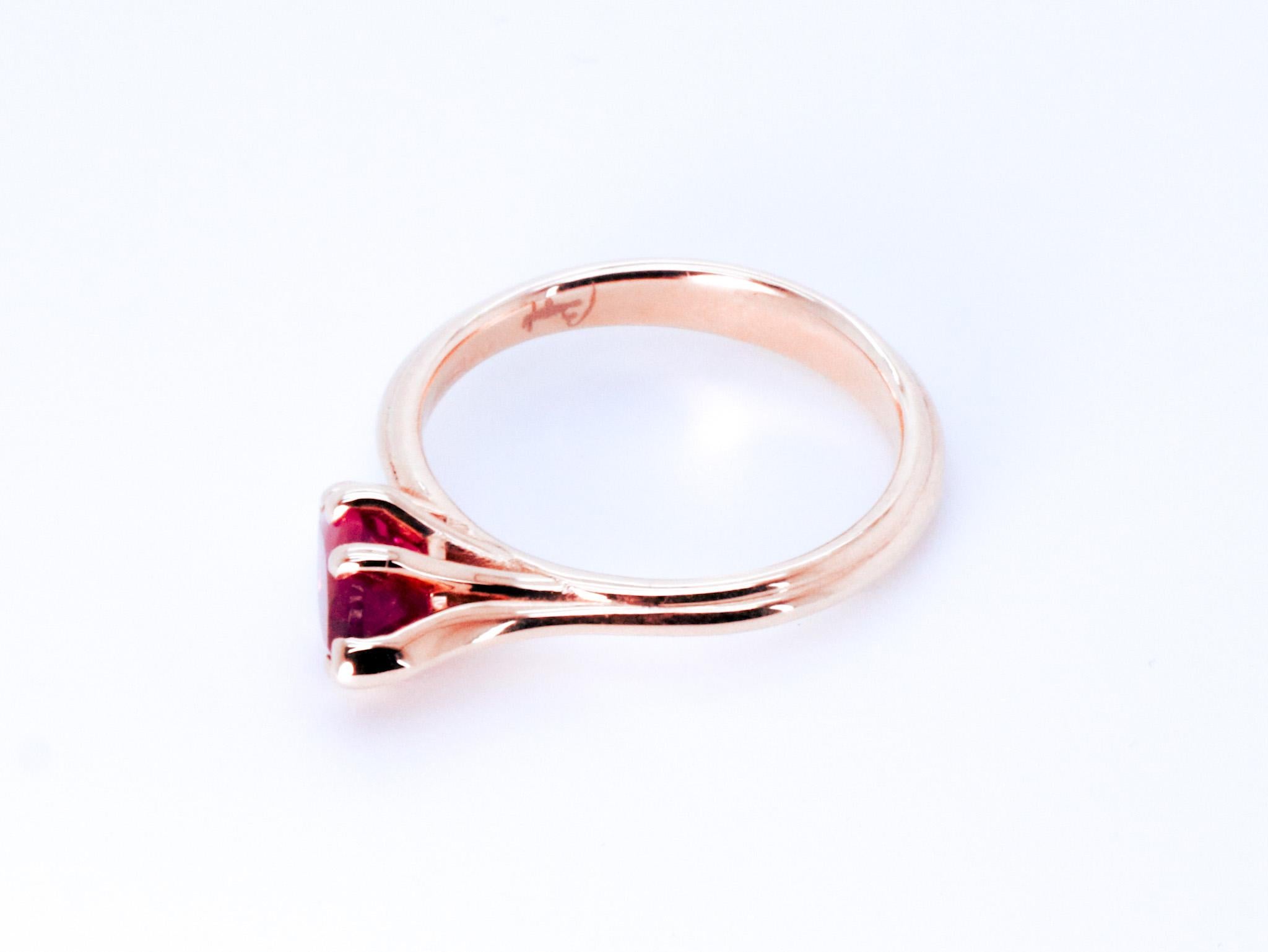 18k Rose Gold Asymmetric Cosmic Design Stackable Rubellite Cocktail Ring For Sale 6
