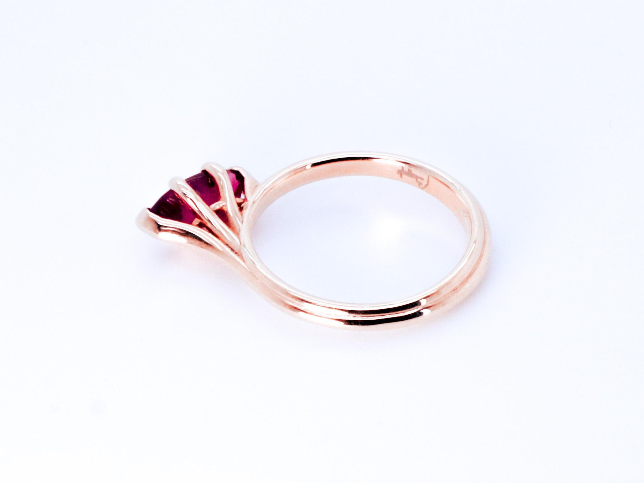 18k Rose Gold Asymmetric Cosmic Design Stackable Rubellite Cocktail Ring For Sale 7