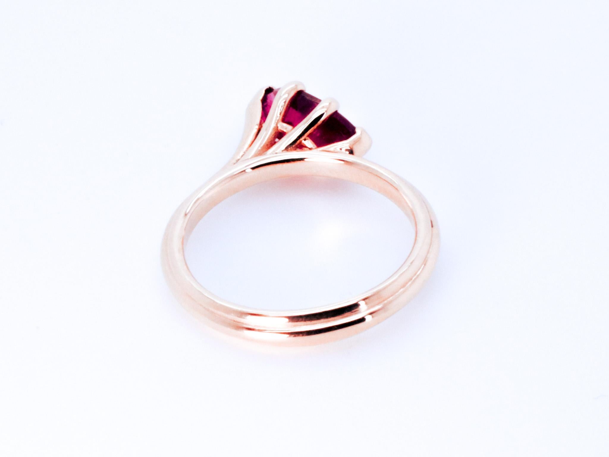 18k Rose Gold Asymmetric Cosmic Design Stackable Rubellite Cocktail Ring For Sale 9