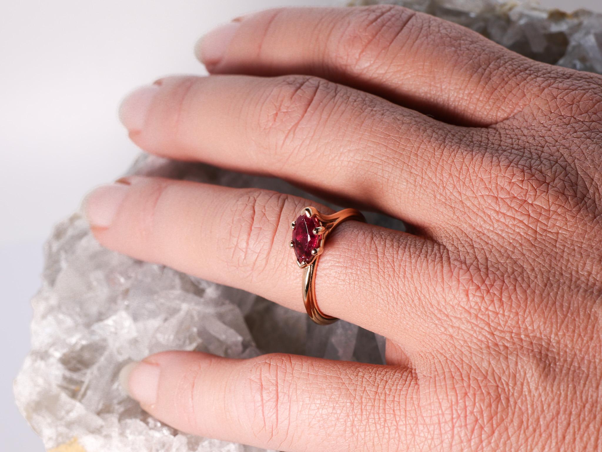 18k Rose Gold Asymmetric Cosmic Design Stackable Rubellite Cocktail Ring In New Condition For Sale In Milan, IT
