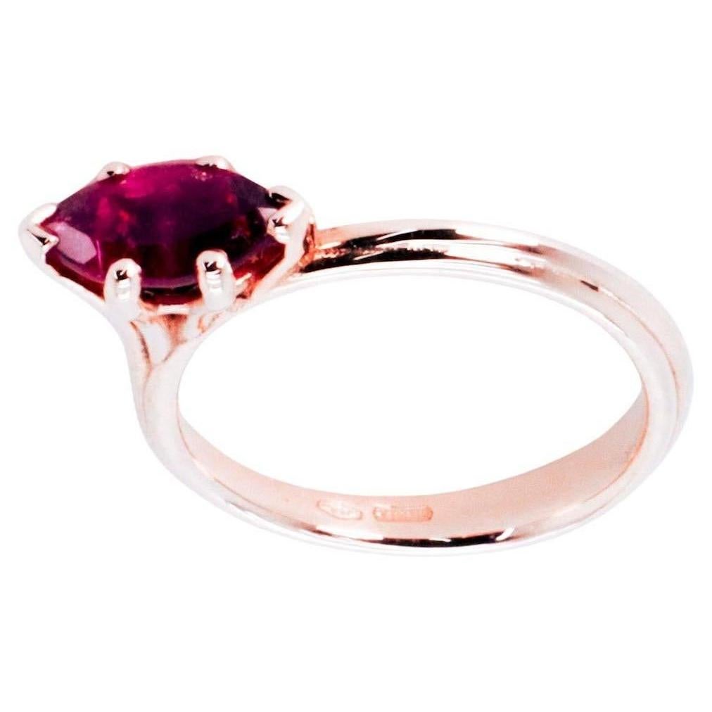 18k Rose Gold Asymmetric Cosmic Design Stackable Rubellite Cocktail Ring For Sale