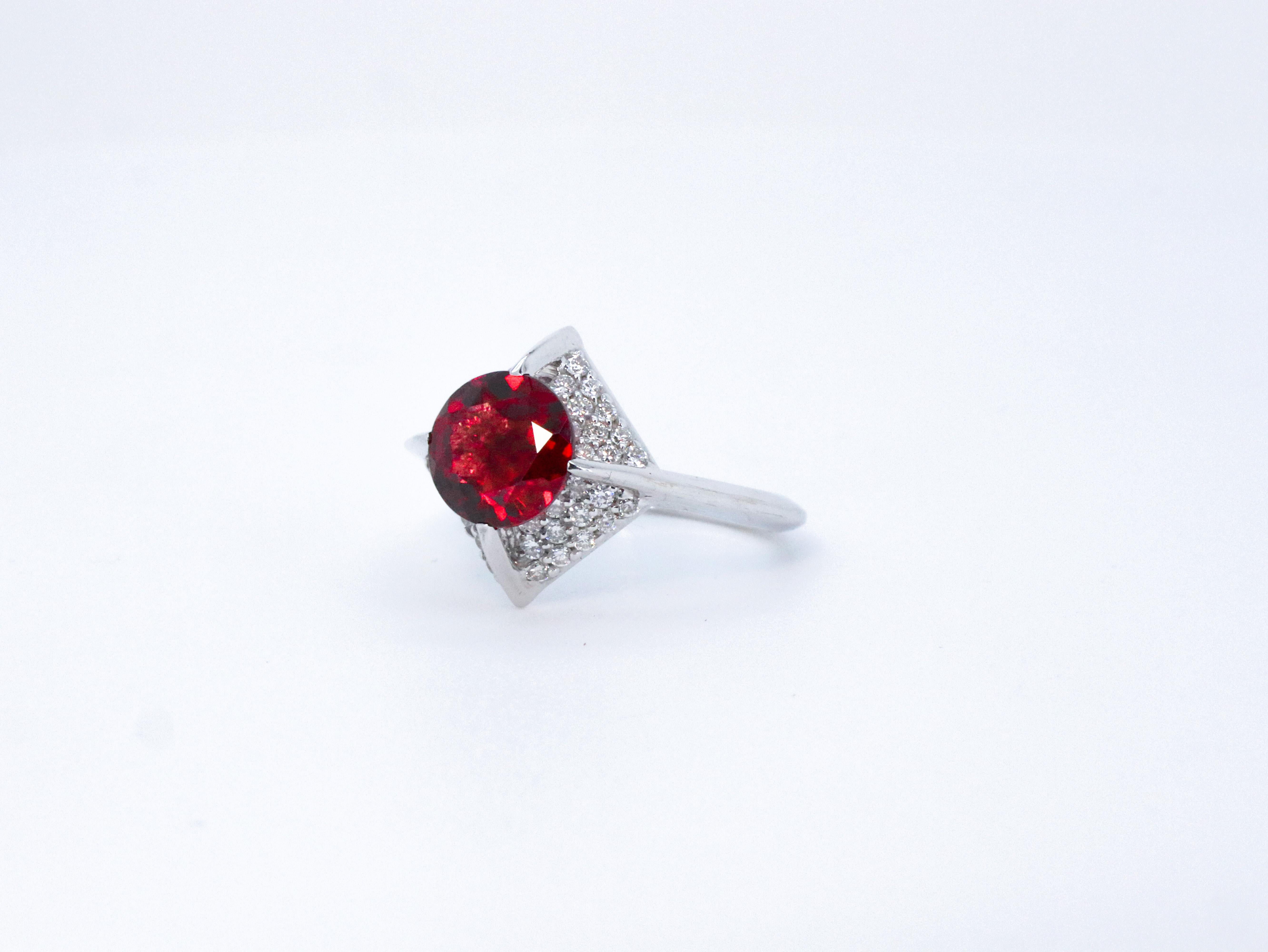 For Sale:  18K White Gold Made in Italy Diamond Rodolite Garnet Vogue Awarded Cocktail Ring 10