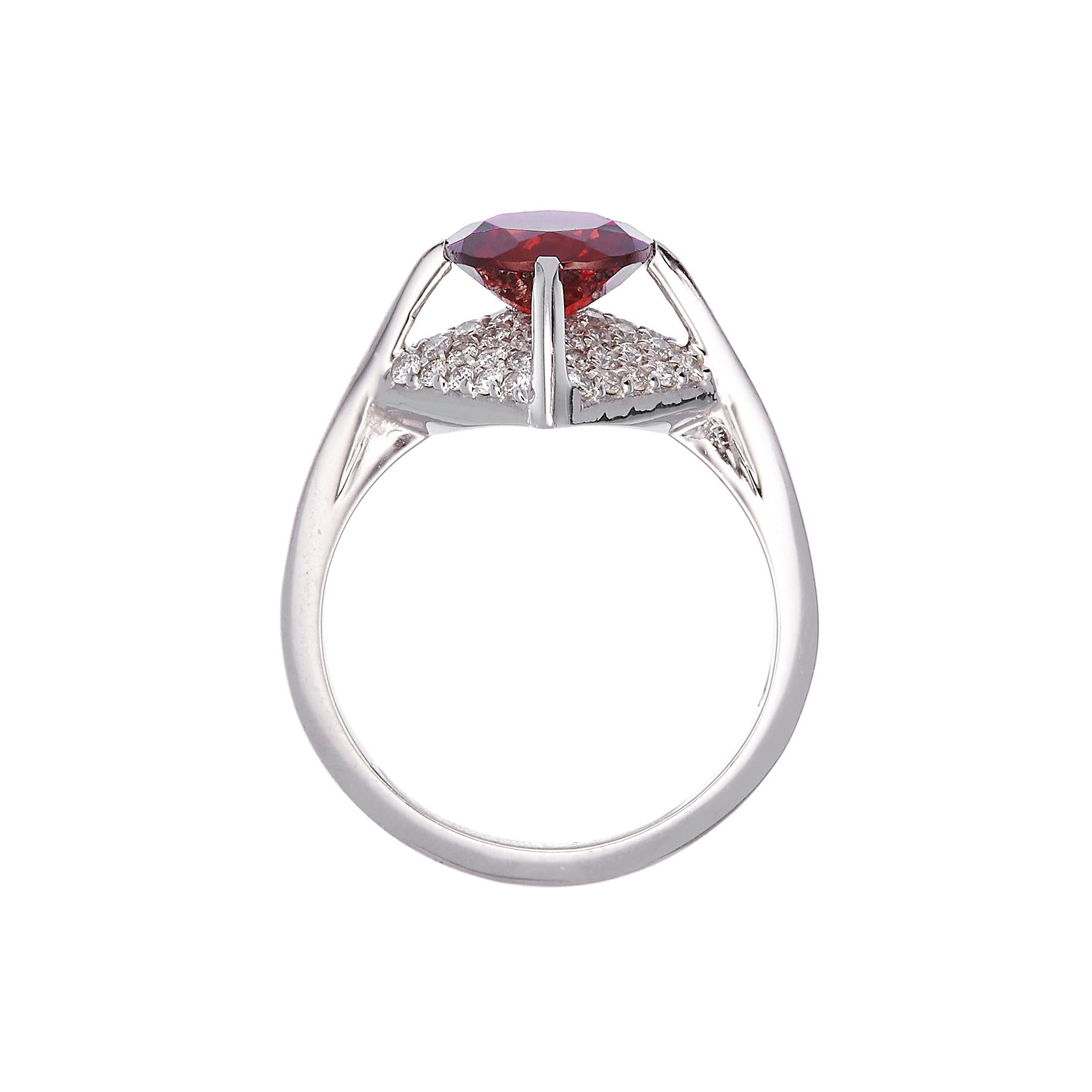For Sale:  18K White Gold Made in Italy Diamond Rodolite Garnet Vogue Awarded Cocktail Ring 4