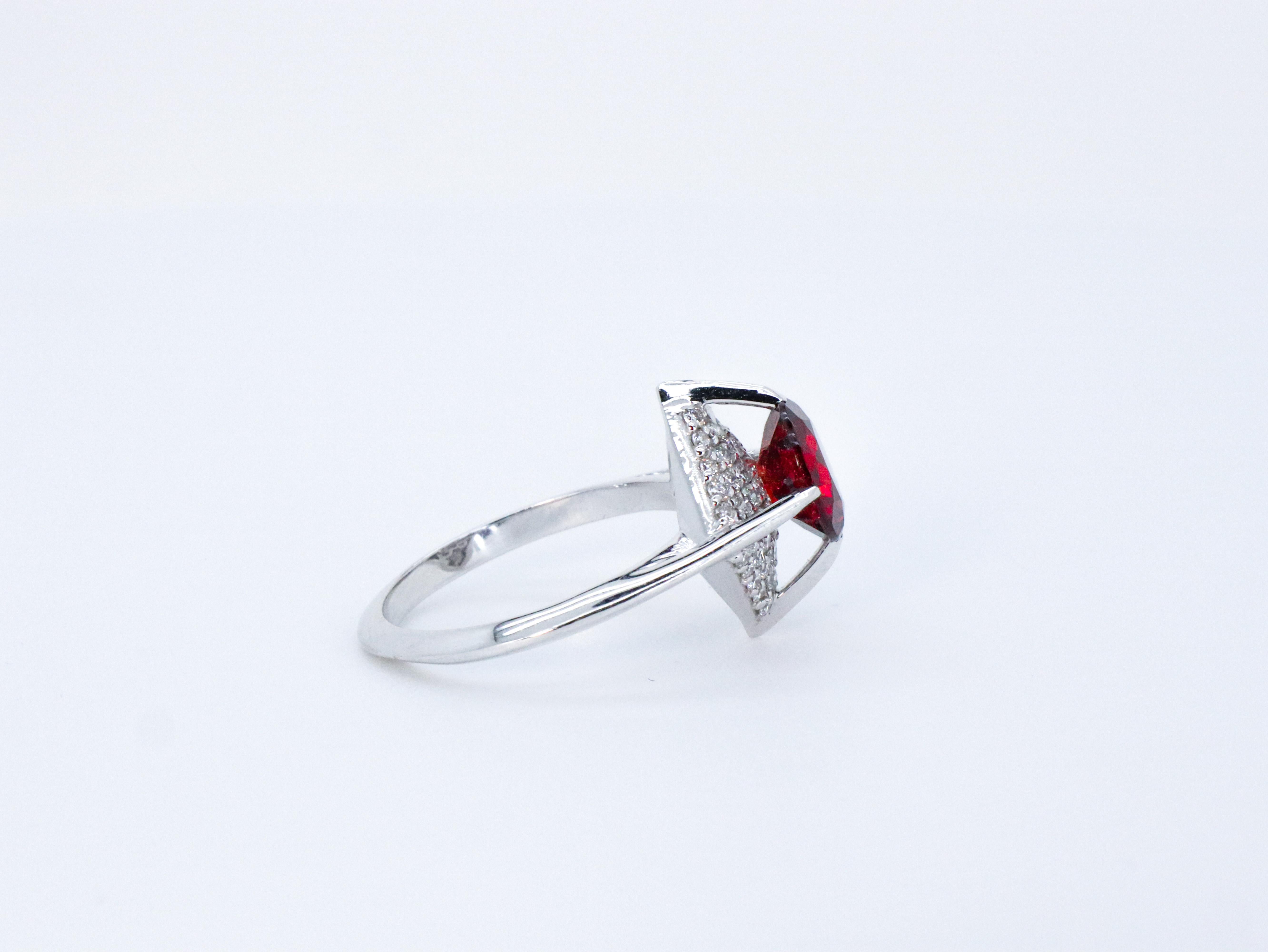 For Sale:  18K White Gold Made in Italy Diamond Rodolite Garnet Vogue Awarded Cocktail Ring 7