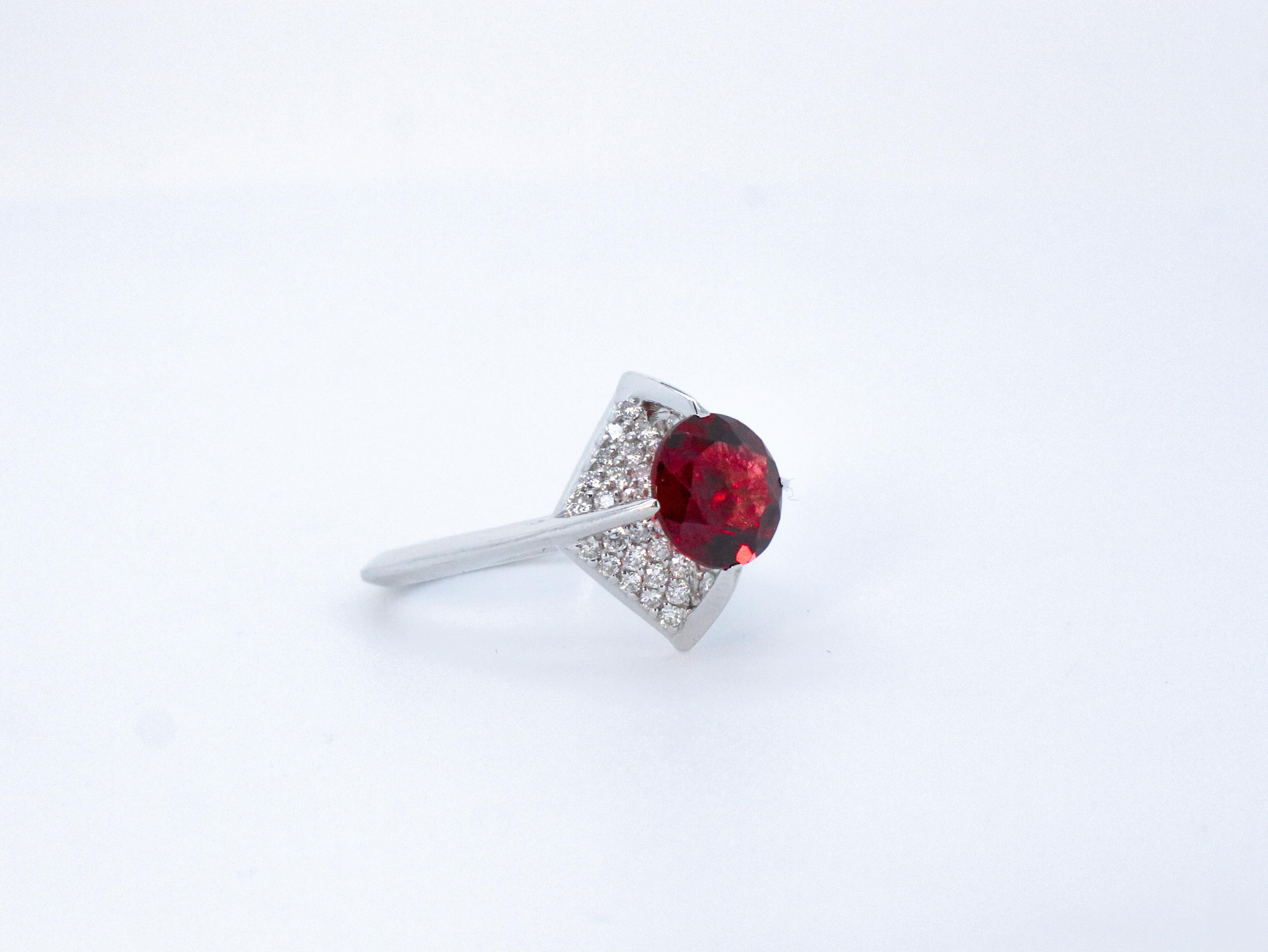 For Sale:  18K White Gold Made in Italy Diamond Rodolite Garnet Vogue Awarded Cocktail Ring 8