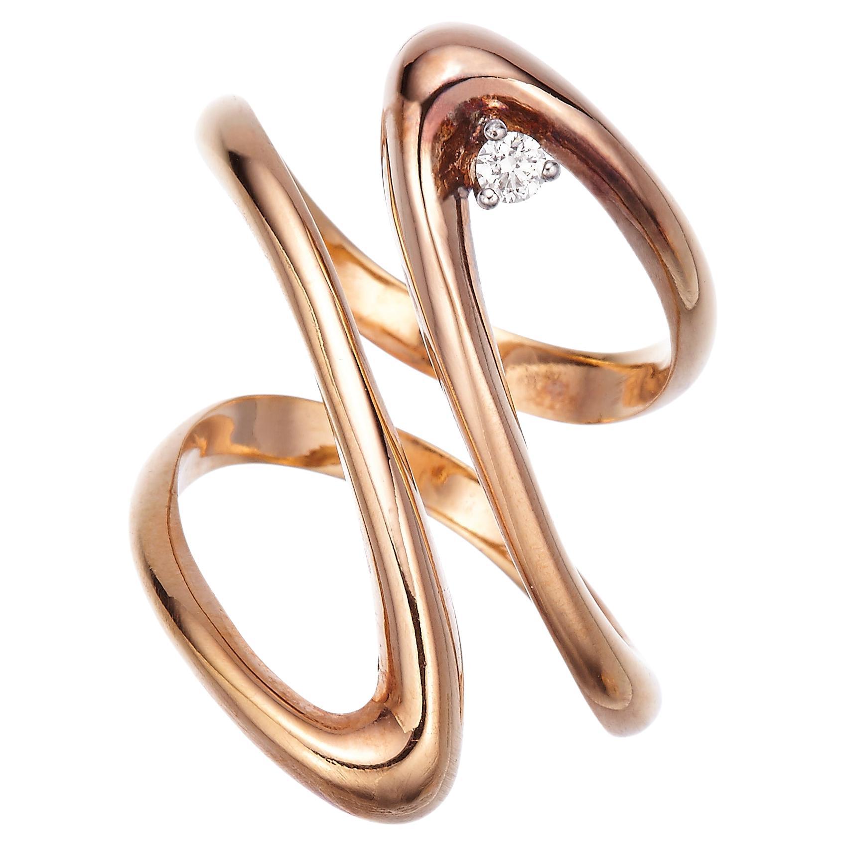 Bague de fiançailles audacieuse en or rose 18 carats à motif cosmique avec diamant blanc de 0,10 carat en vente