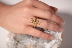 18K Yellow Gold Made in Italy Textured Grounding Diamond Cocktail Ring.