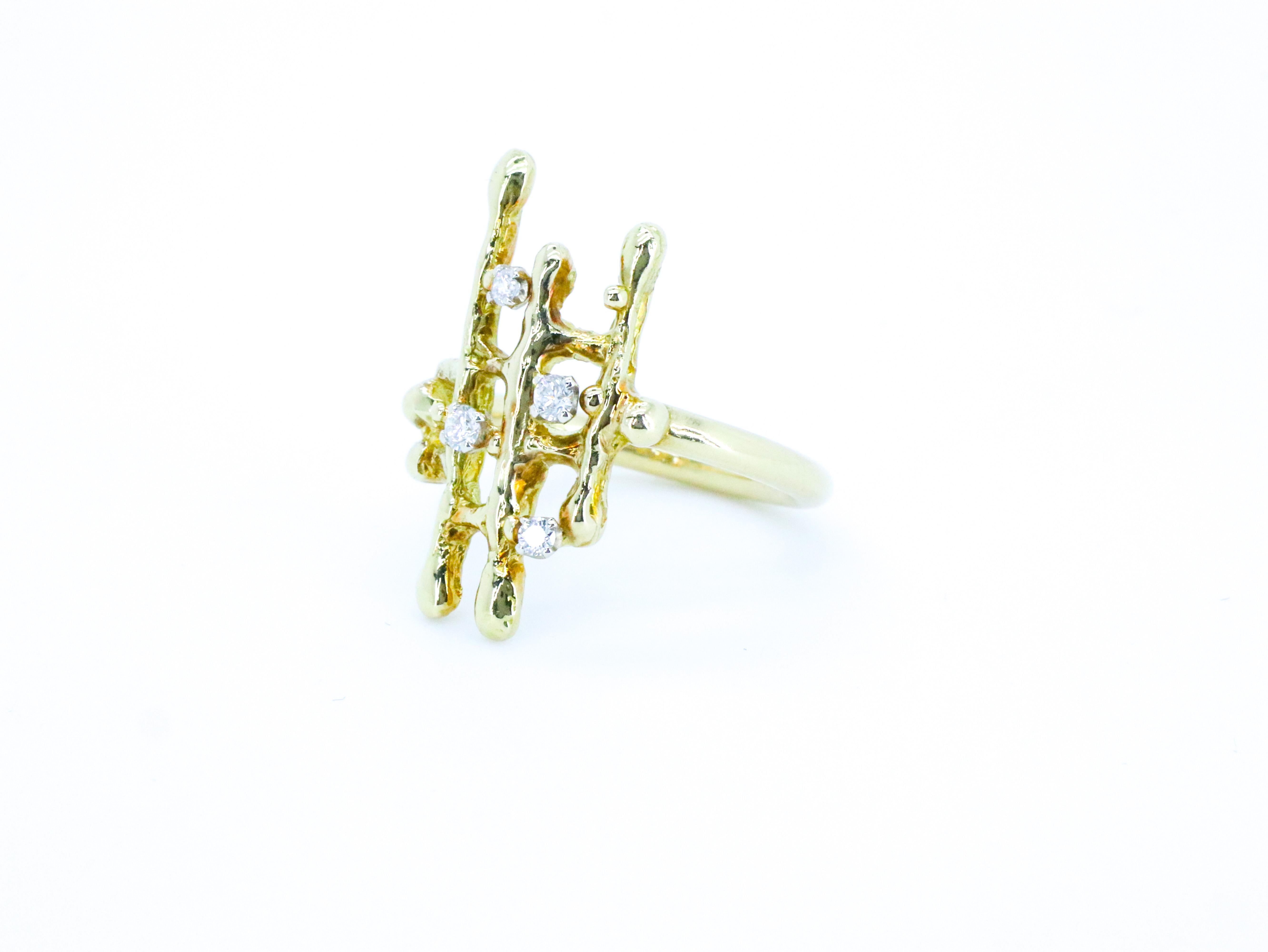 For Sale:  18K Yellow Gold Made in Italy Textured Grounding Diamond Cocktail Ring. 4